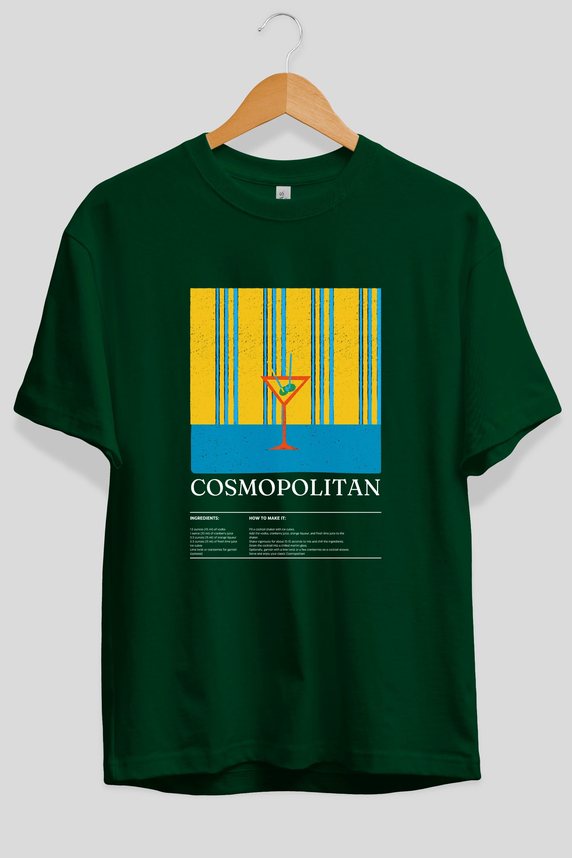 Cosmopolitan Kokteyl Ön Baskılı Oversize t-shirt Erkek Kadın %100 Pamuk Bisiklet Yaka tişort