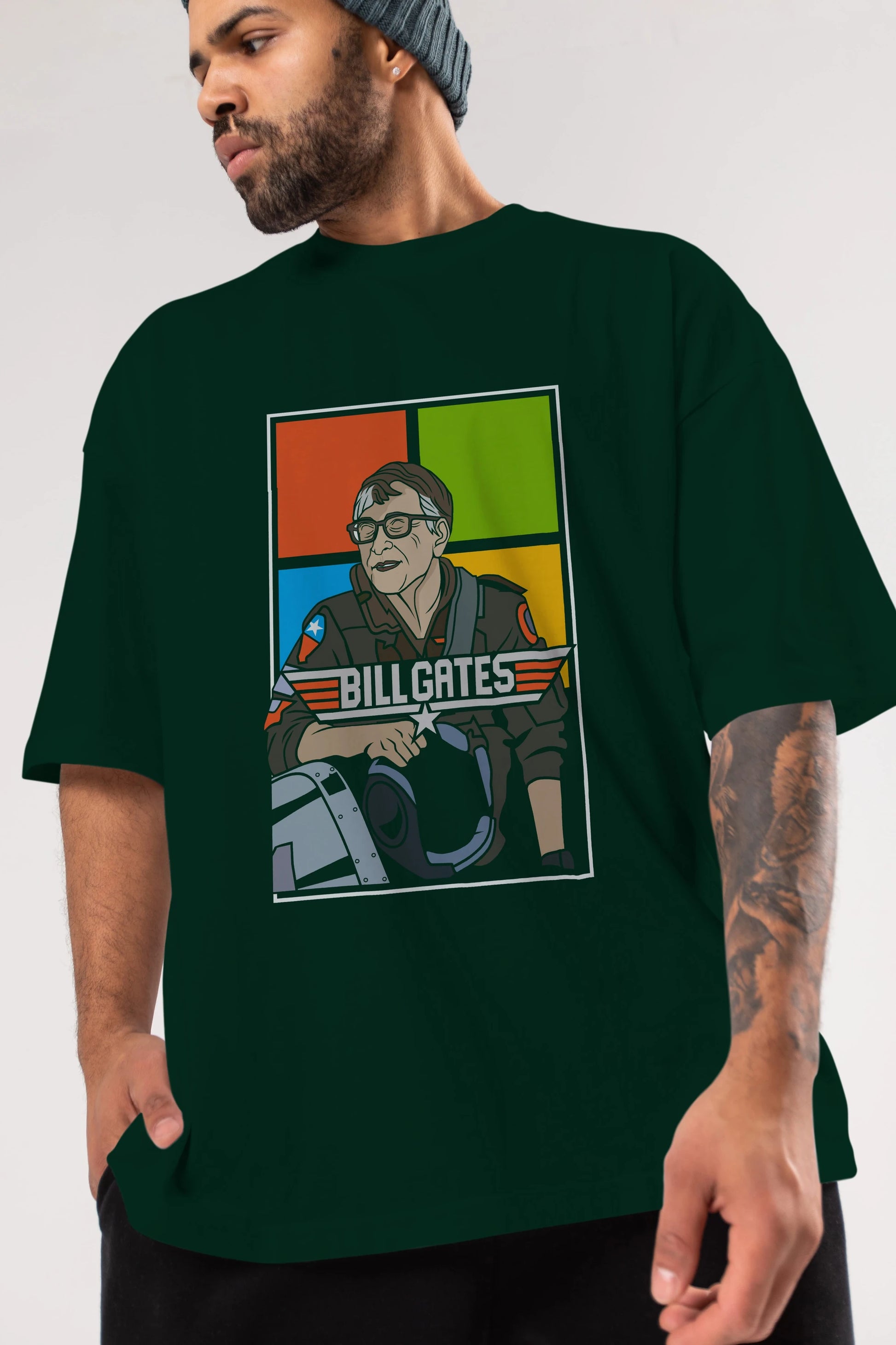 Bill Gates Top Gun Ön Baskılı Oversize t-shirt Erkek Kadın Unisex %100 Pamuk tişort