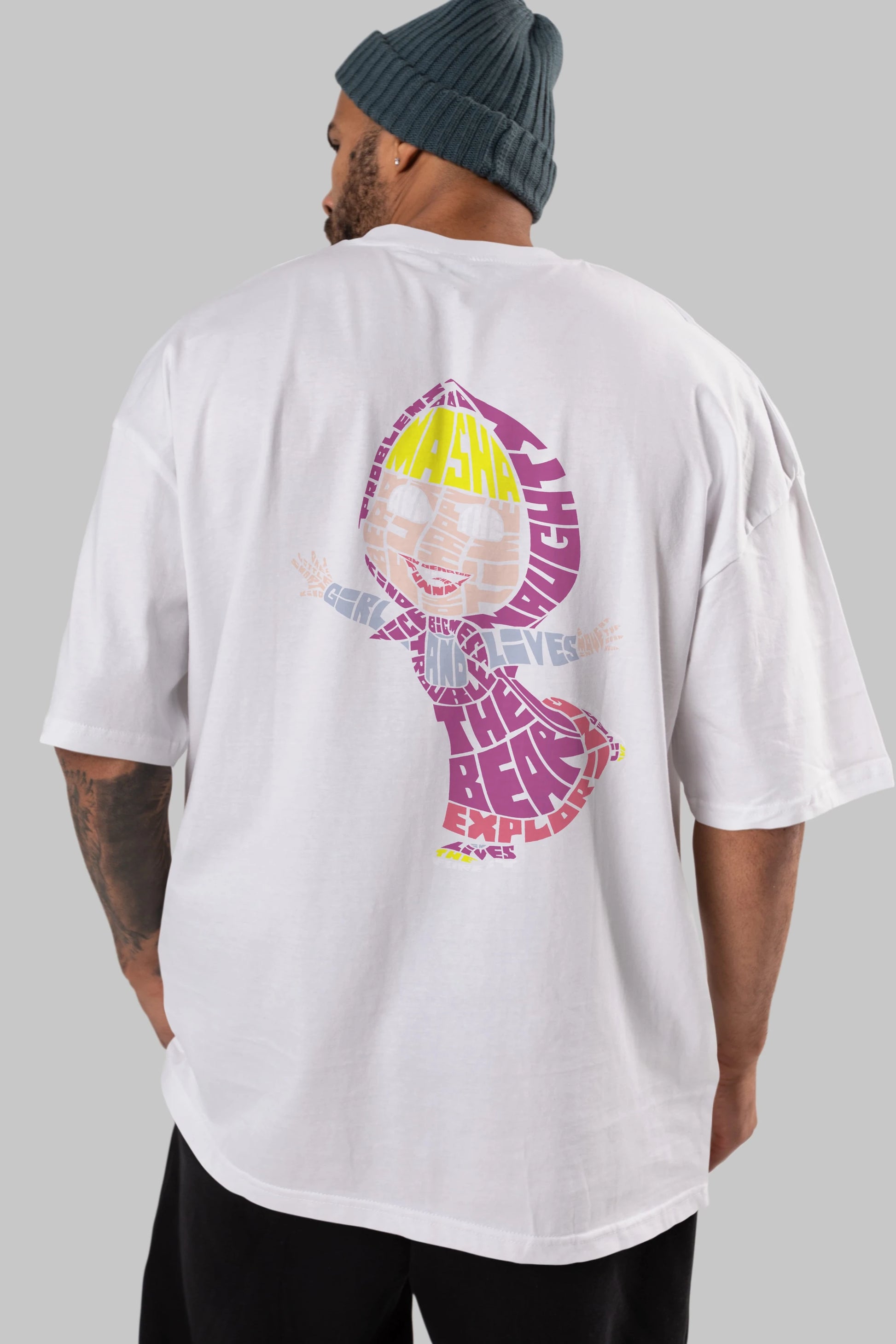 Masha And The Bear Arka Baskılı Oversize t-shirt %100 pamuk Erkek Kadın Unisex