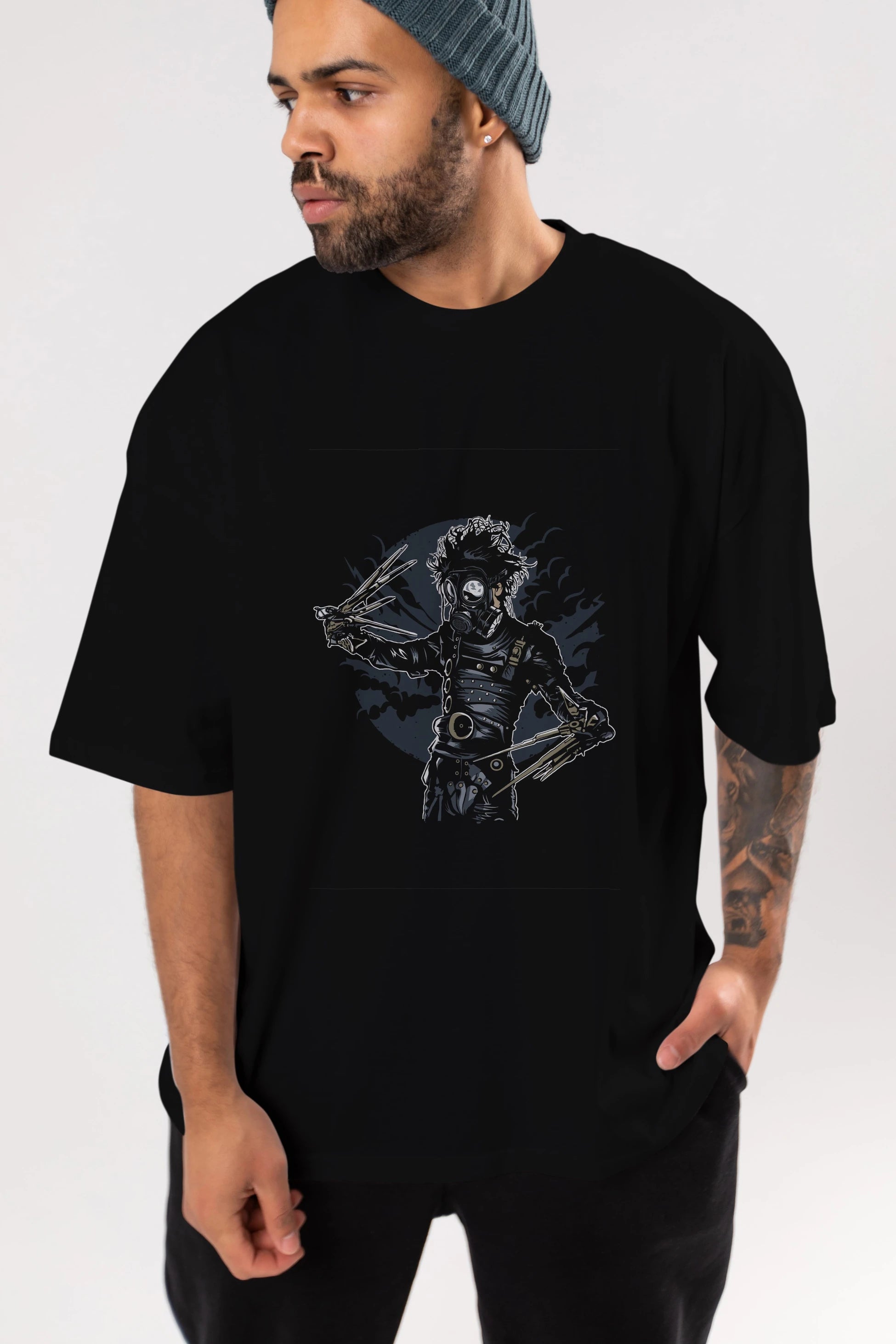 Gas Mask Scissors Ön Baskılı Oversize t-shirt Erkek Kadın Unisex %100 Pamuk tişort
