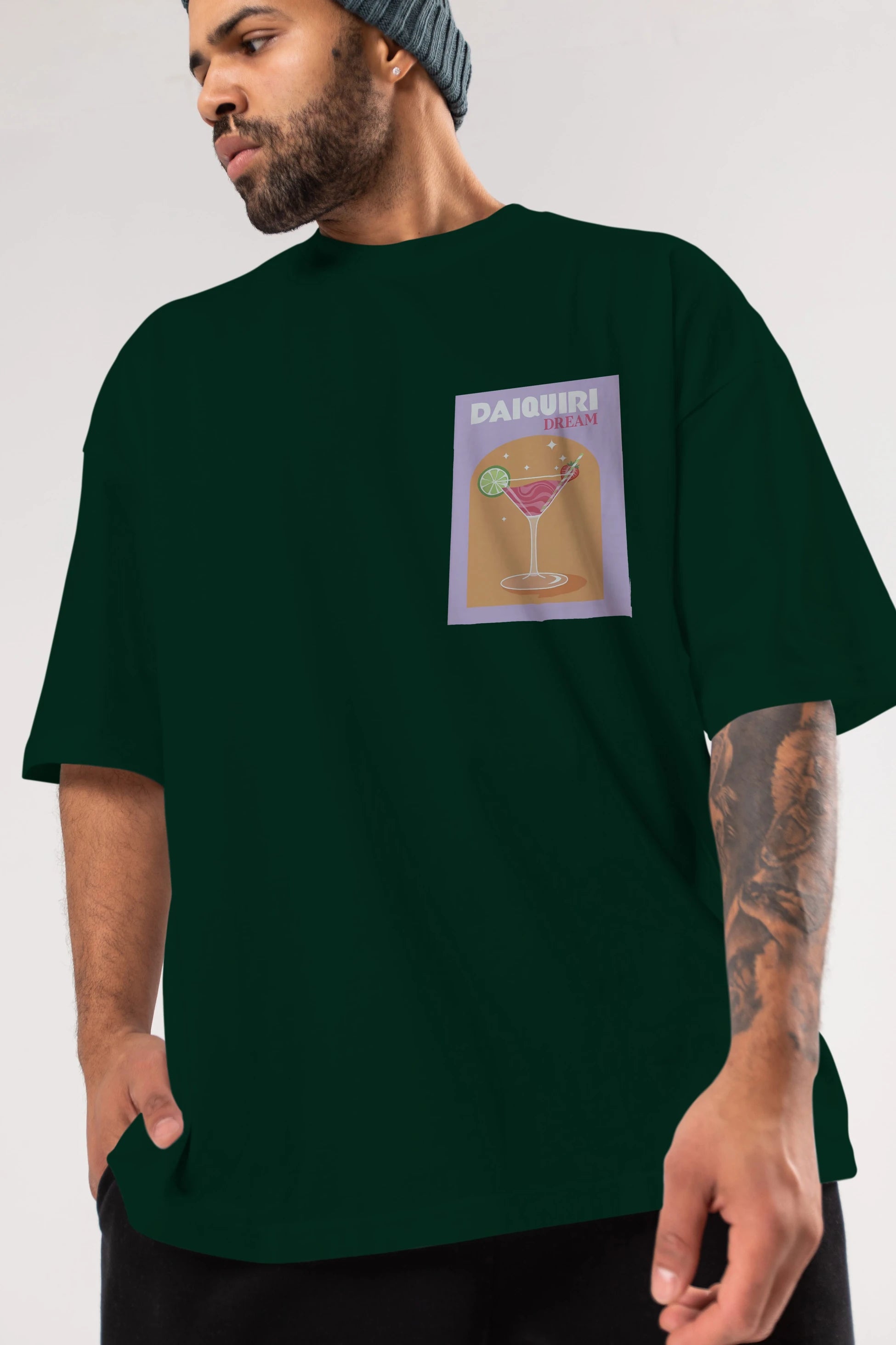 Daiquiri Dream Ön Sol Baskılı Oversize t-shirt Erkek Kadın Unisex %100 Pamuk Bisiklet Yaka tişort