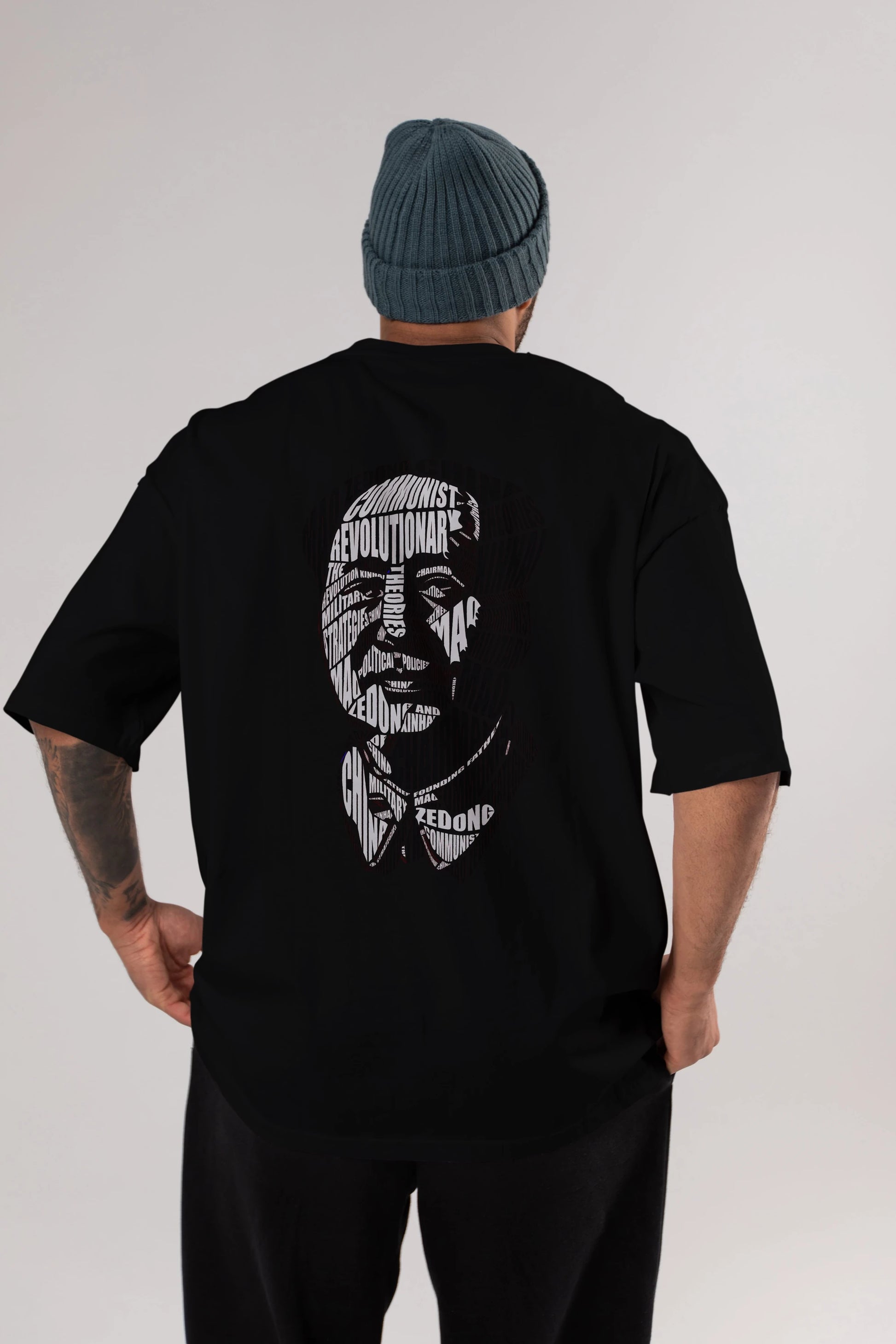 Mao Zedong Calligram Arka Baskılı Oversize t-shirt %100 pamuk Erkek Kadın Unisex