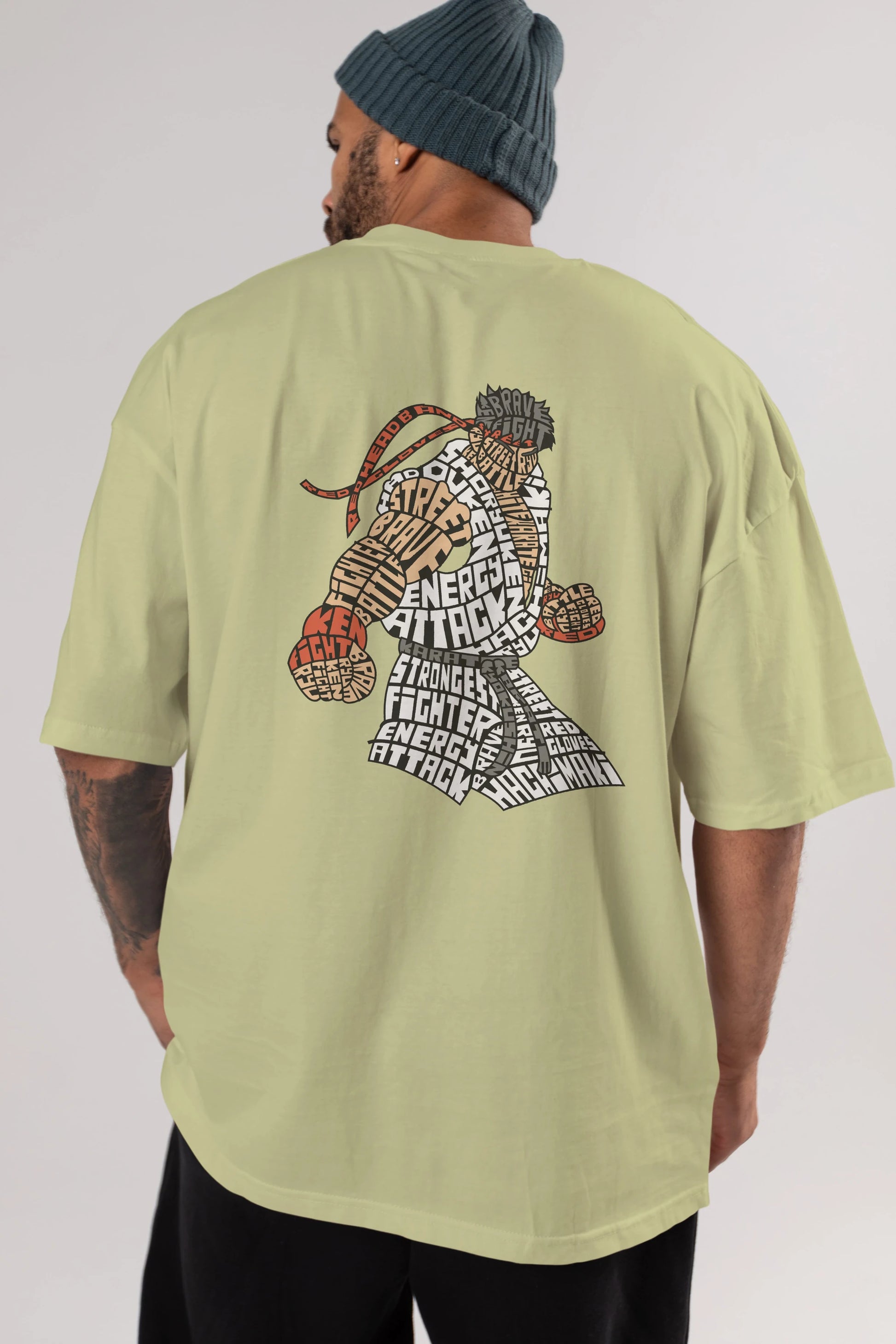 Hadouken Arka Baskılı Oversize t-shirt %100 pamuk Erkek Kadın Unisex