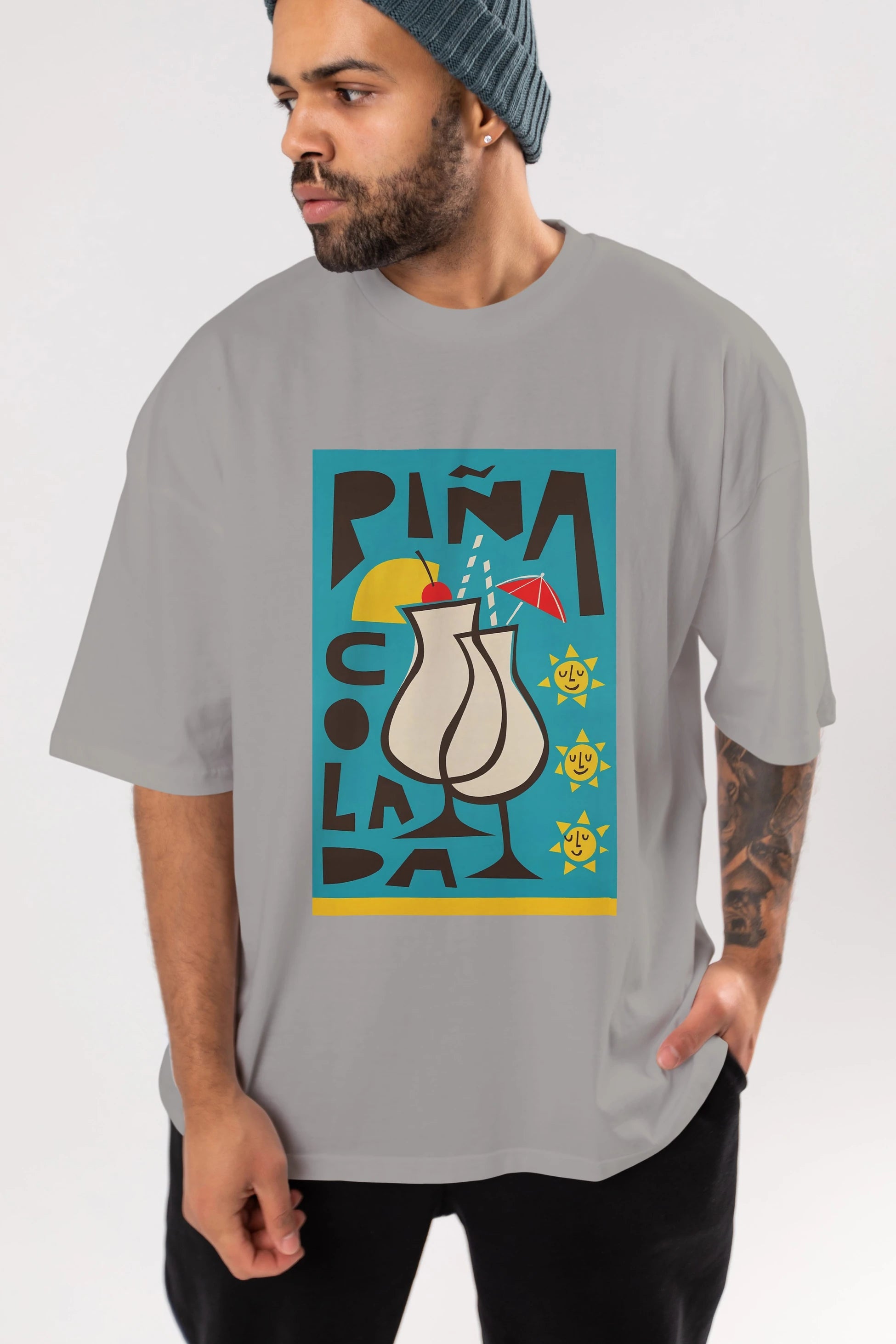 Pina Colada 4 Ön Baskılı Oversize t-shirt Erkek Kadın Unisex %100 Pamuk Bisiklet Yaka tişort