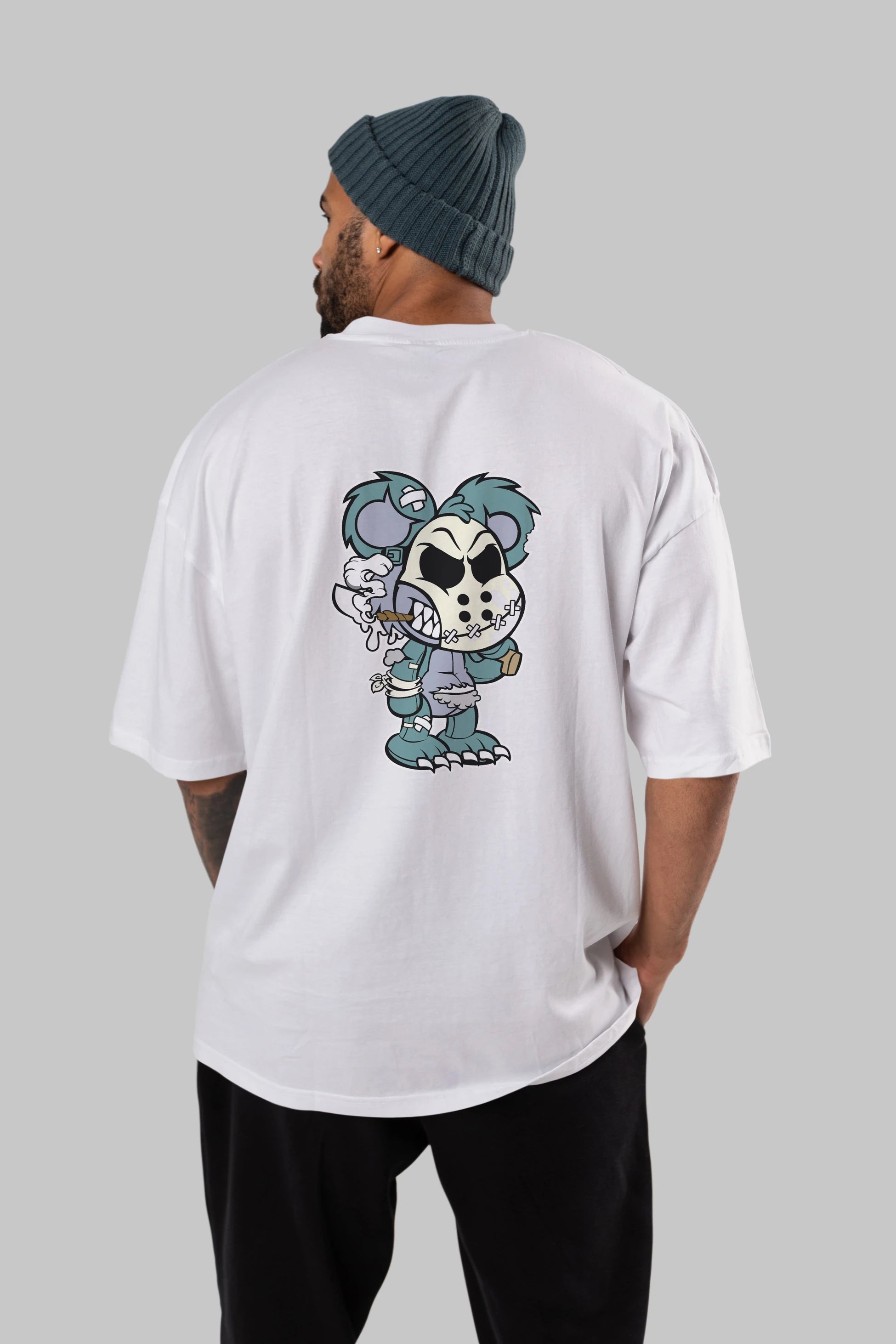 Evil Teddy Bear Arka Baskılı Oversize t-shirt Erkek Kadın Unisex %100 Pamuk tişort
