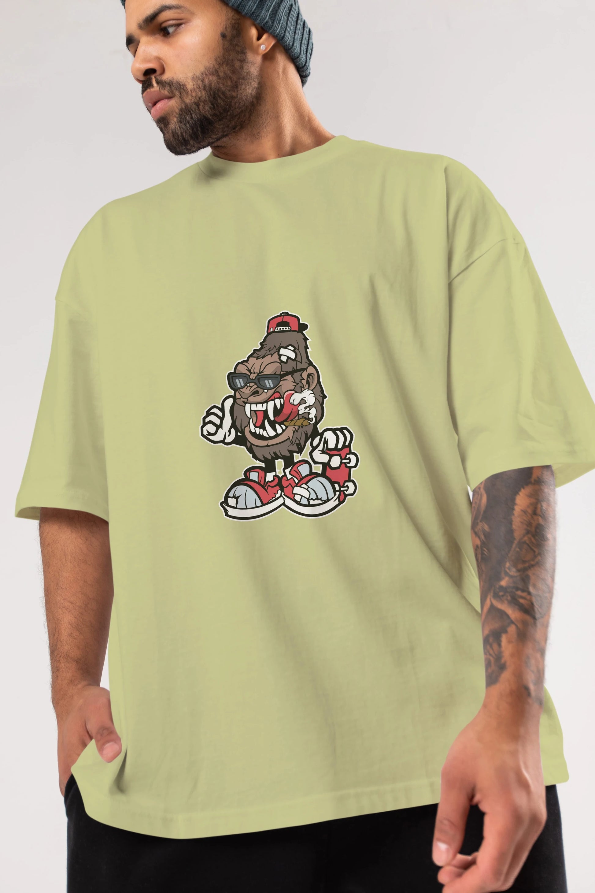 Gorilla Skater Ön Baskılı Oversize t-shirt Erkek Kadın Unisex %100 Pamuk tişort