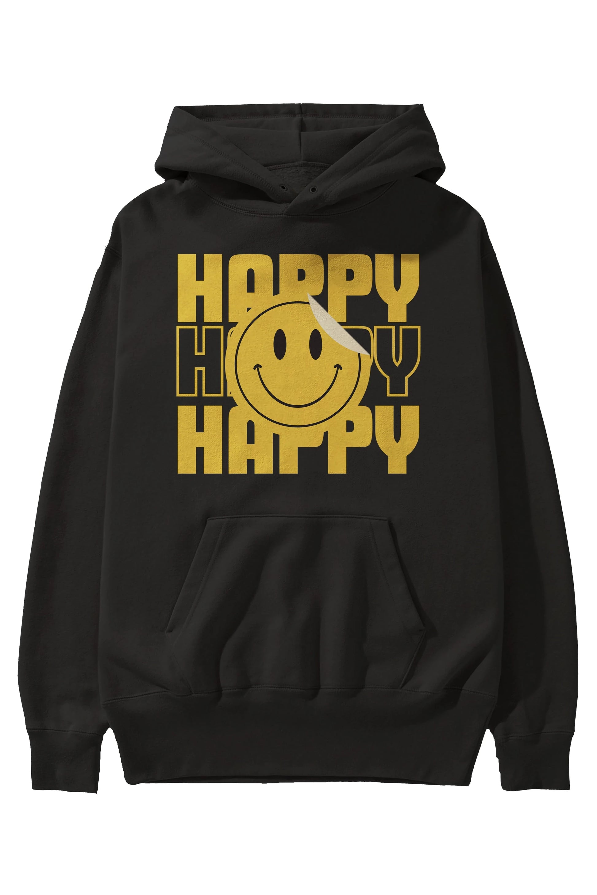 Happy Smile Yazılı Ön Baskılı Oversize Hoodie Kapüşonlu Sweatshirt Erkek Kadın Unisex