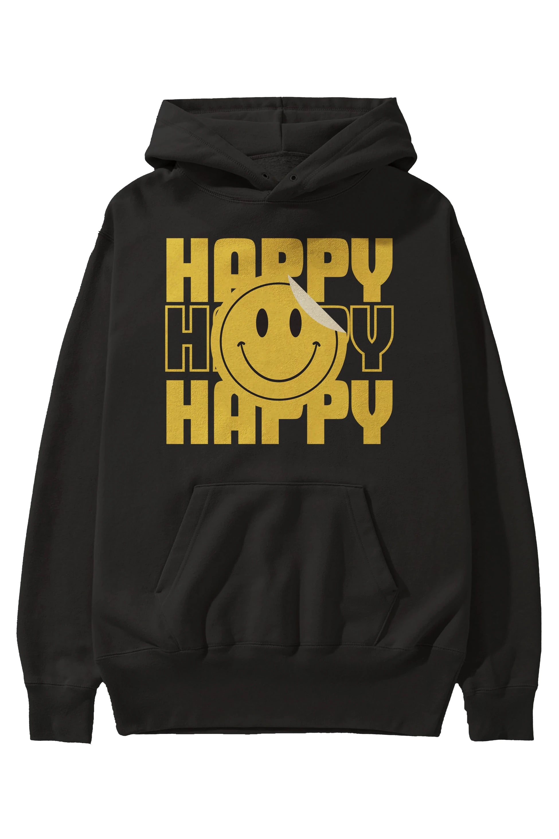 Happy Smile Yazılı Ön Baskılı Oversize Hoodie Kapüşonlu Sweatshirt Erkek Kadın Unisex
