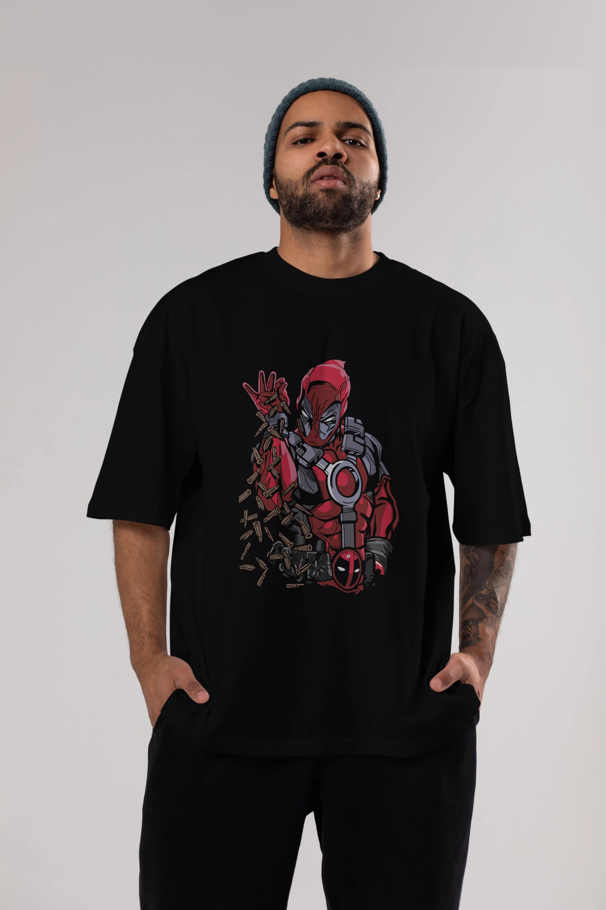 Deadpool (2) Ön Baskılı Oversize t-shirt Erkek Kadın Unisex %100 Pamuk Bisiklet Yaka tişort