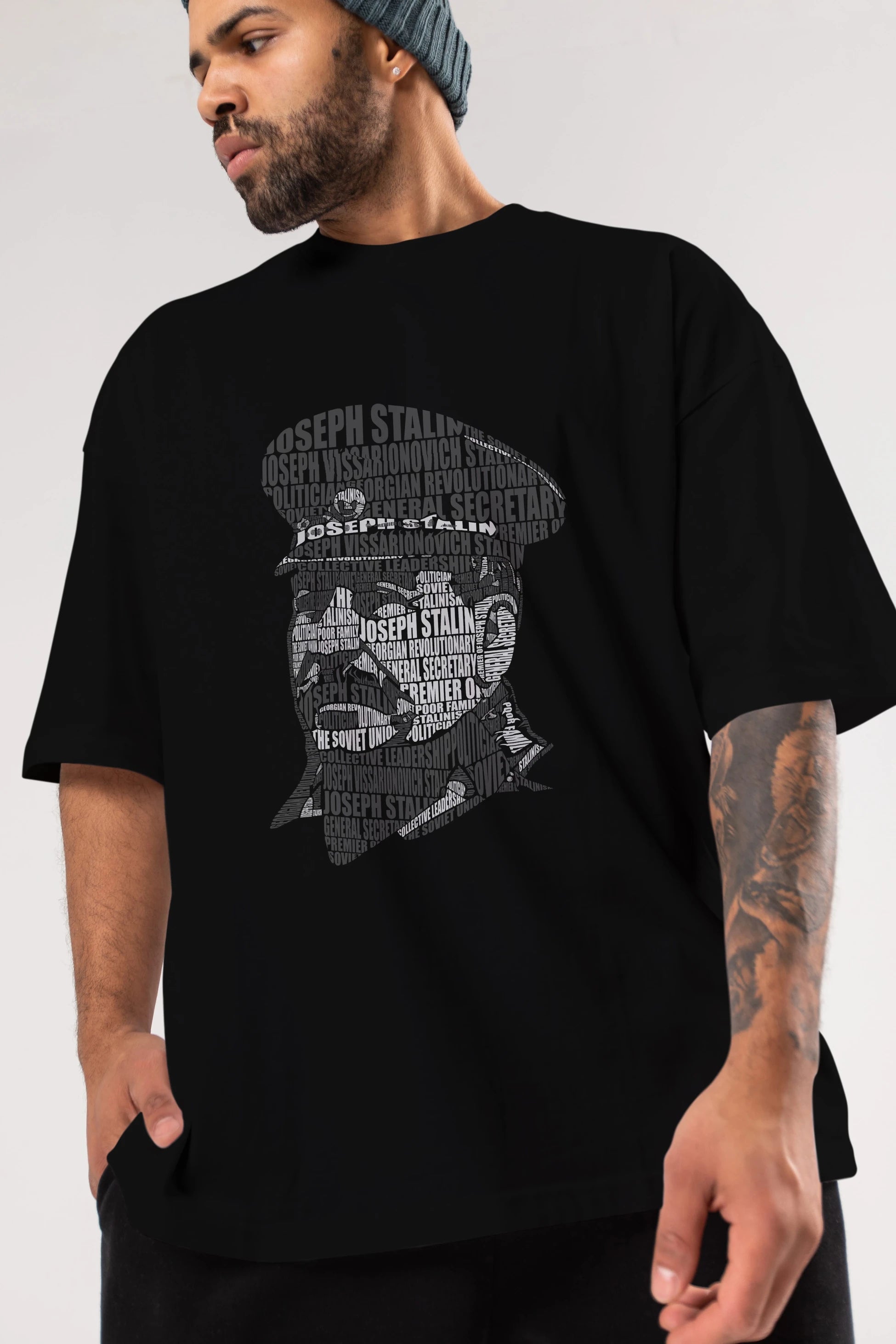 Joseph Stalin Calligram Ön Baskılı Oversize t-shirt %100 pamuk Erkek Kadın Unisex