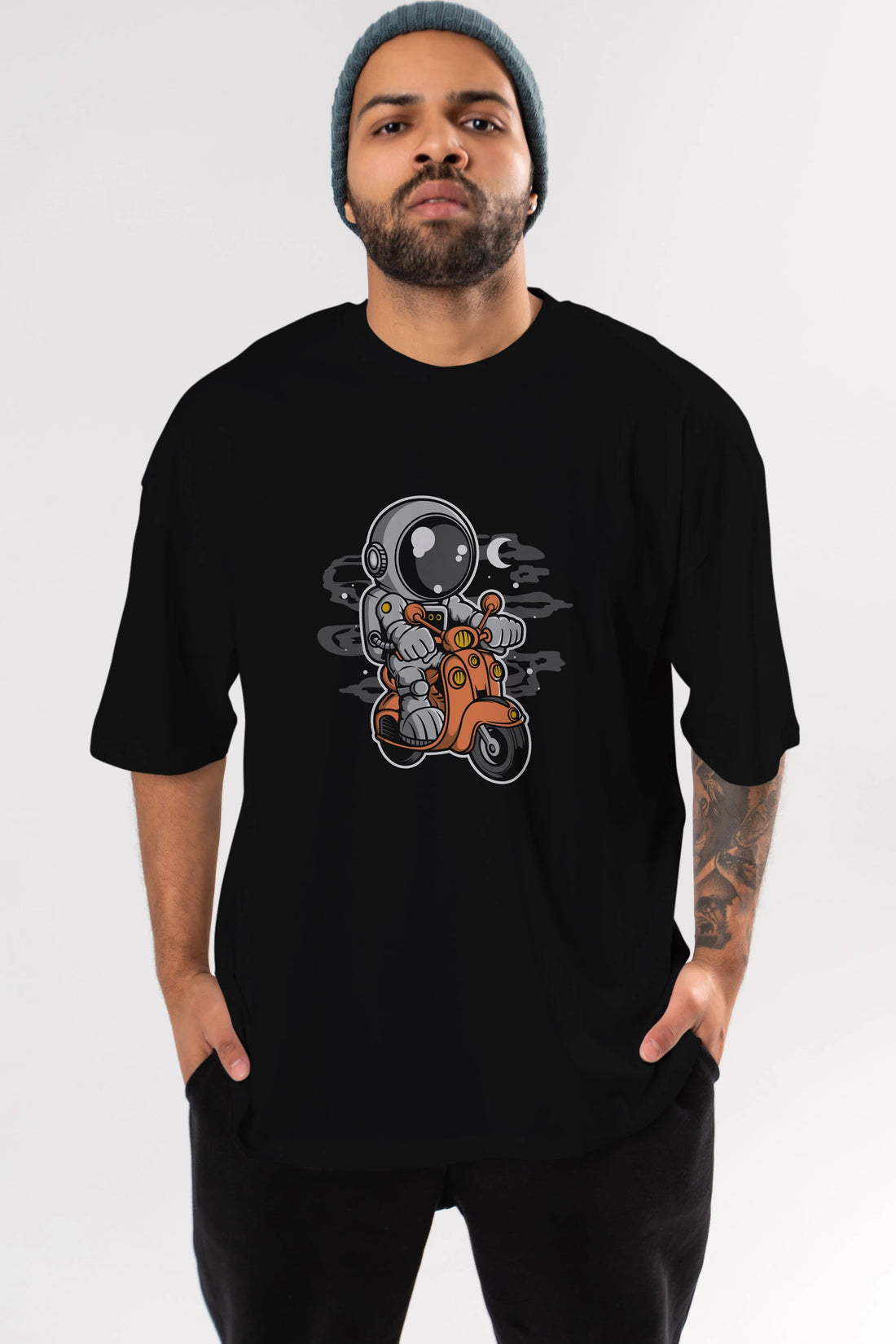 Astronaut Scooter Ön Baskılı Oversize t-shirt Erkek Kadın Unisex