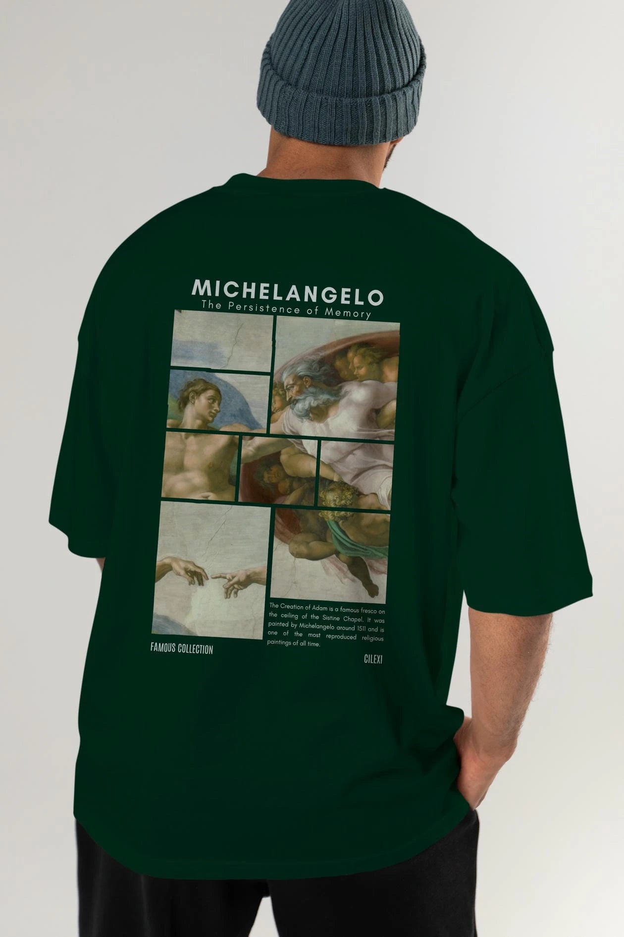 Michelangelo Arka Baskılı Oversize t-shirt Erkek Kadın Bisiklet Yaka Pamuk tişort