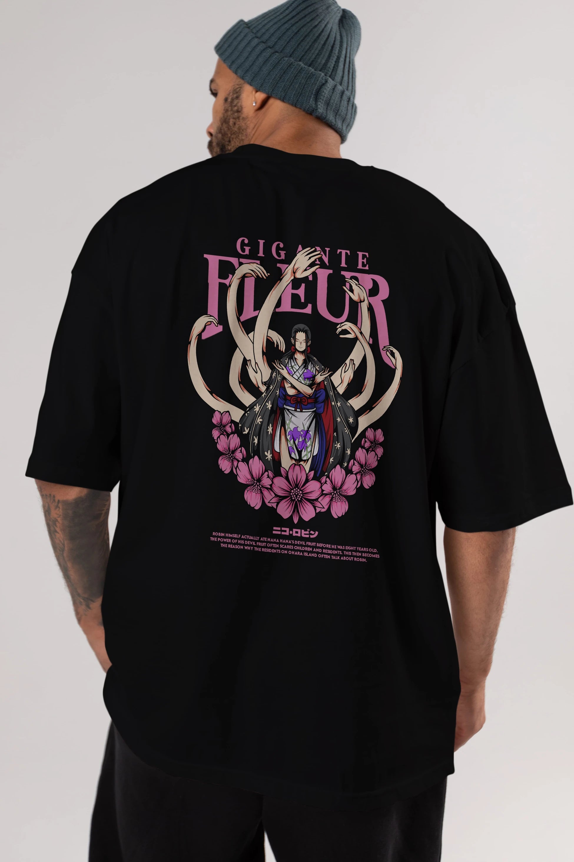 Gigante Fleur Anime Arka Baskılı Oversize t-shirt Erkek Kadın Unisex