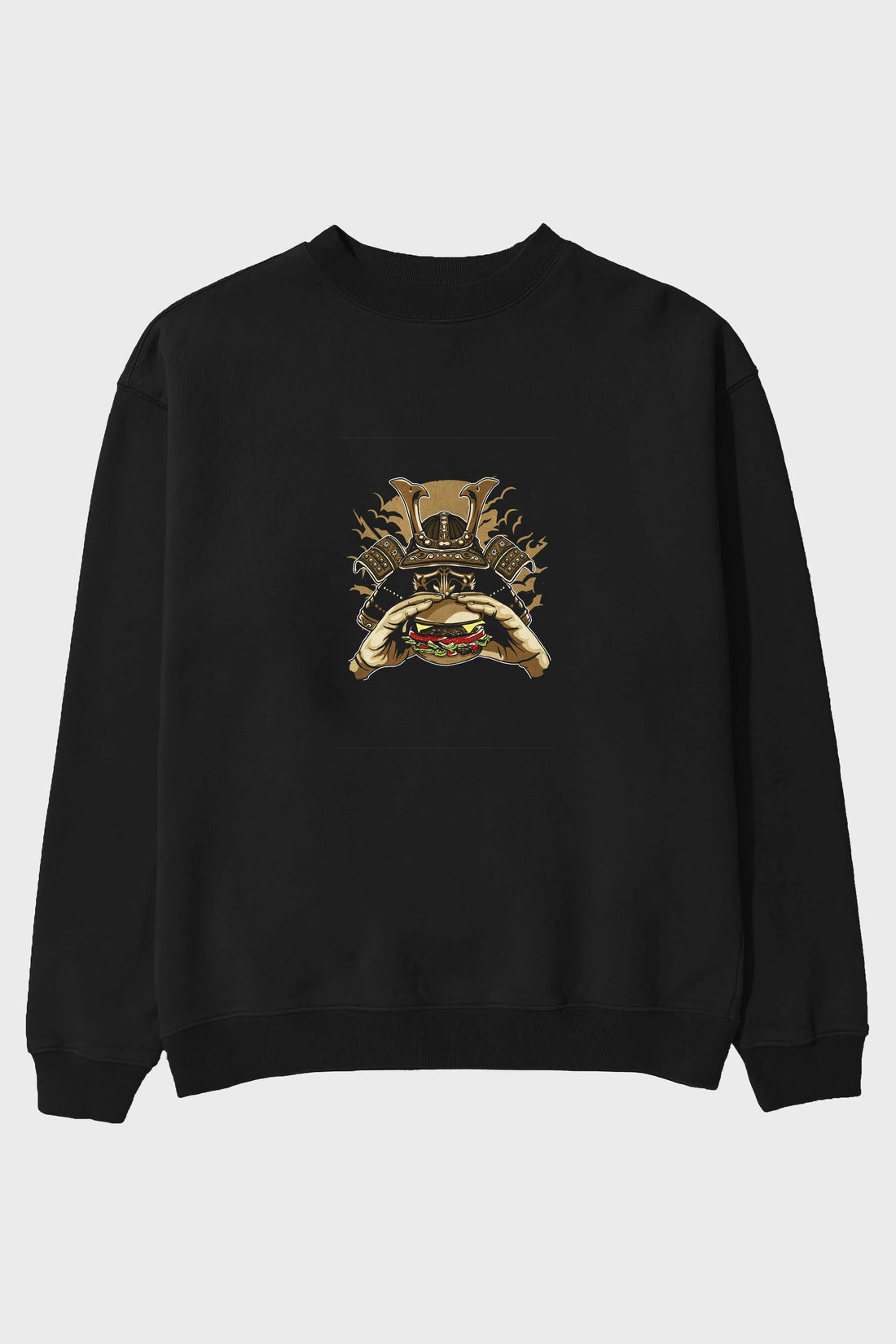 Samurai Burger Ön Baskılı Oversize Sweatshirt Erkek Kadın Unisex