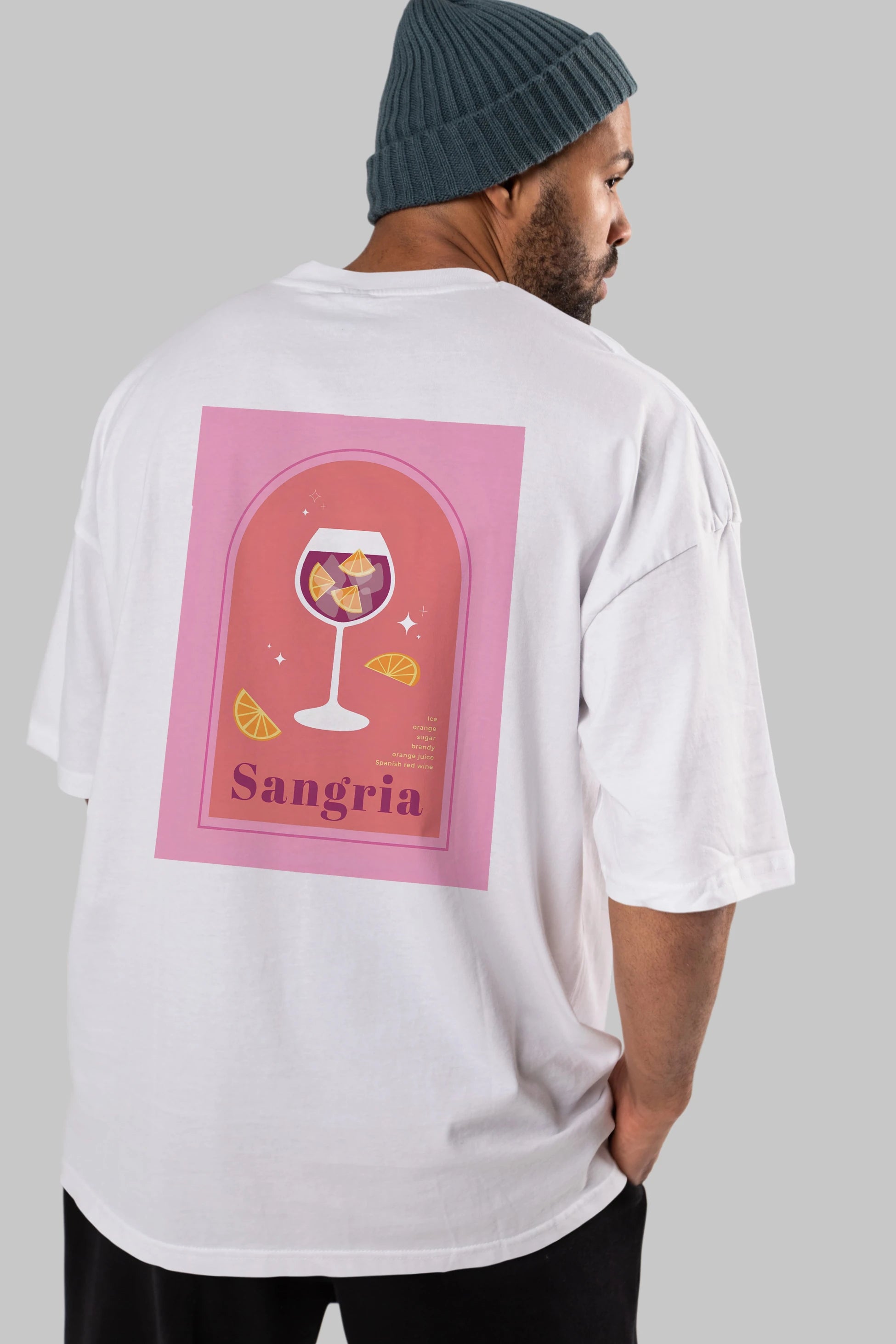 Sangria Arka Baskılı Oversize t-shirt Erkek Kadın Unisex %100 Pamuk Bisiklet Yaka tişort