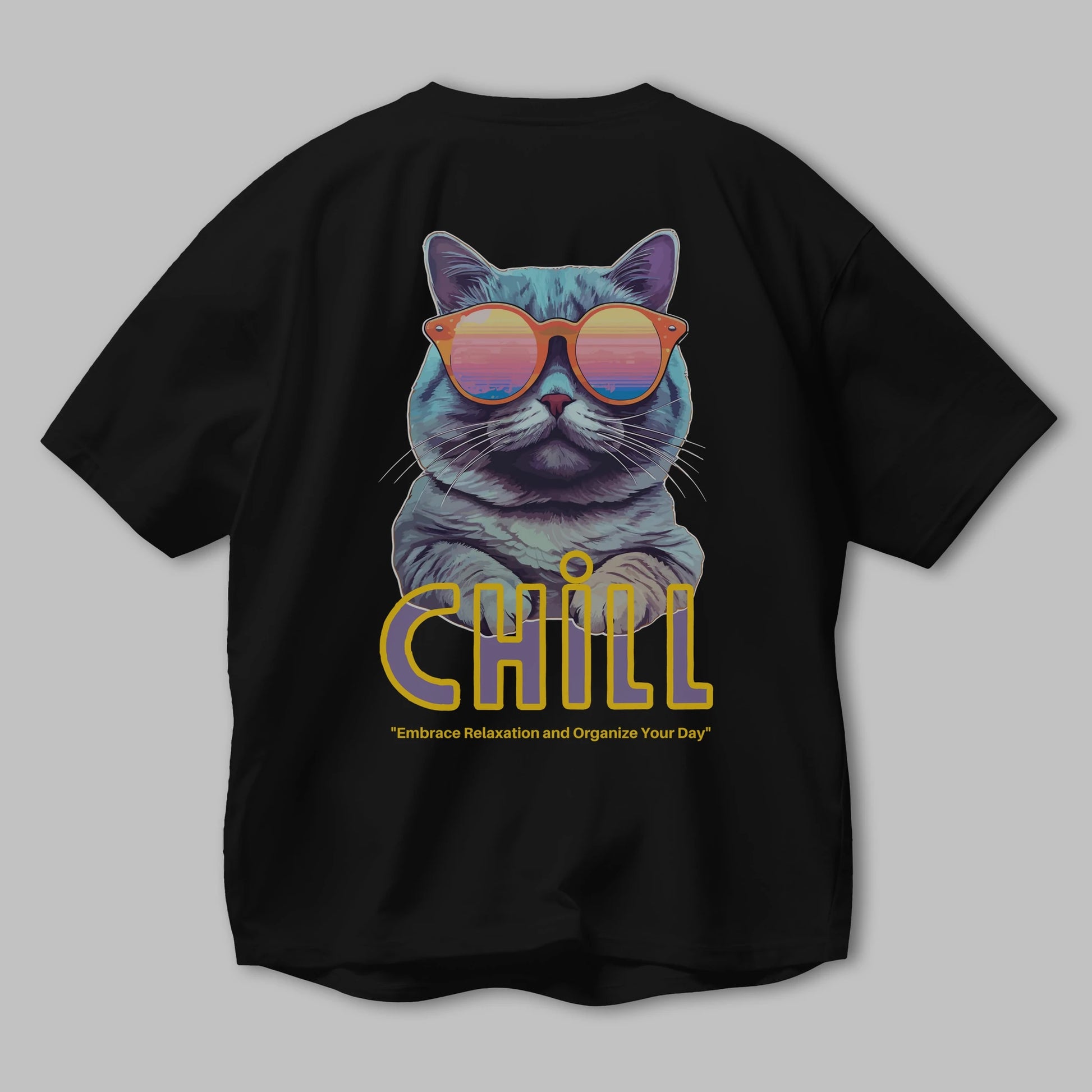 Chill Cat Arka Baskılı Oversize t-shirt Erkek Kadın Unisex