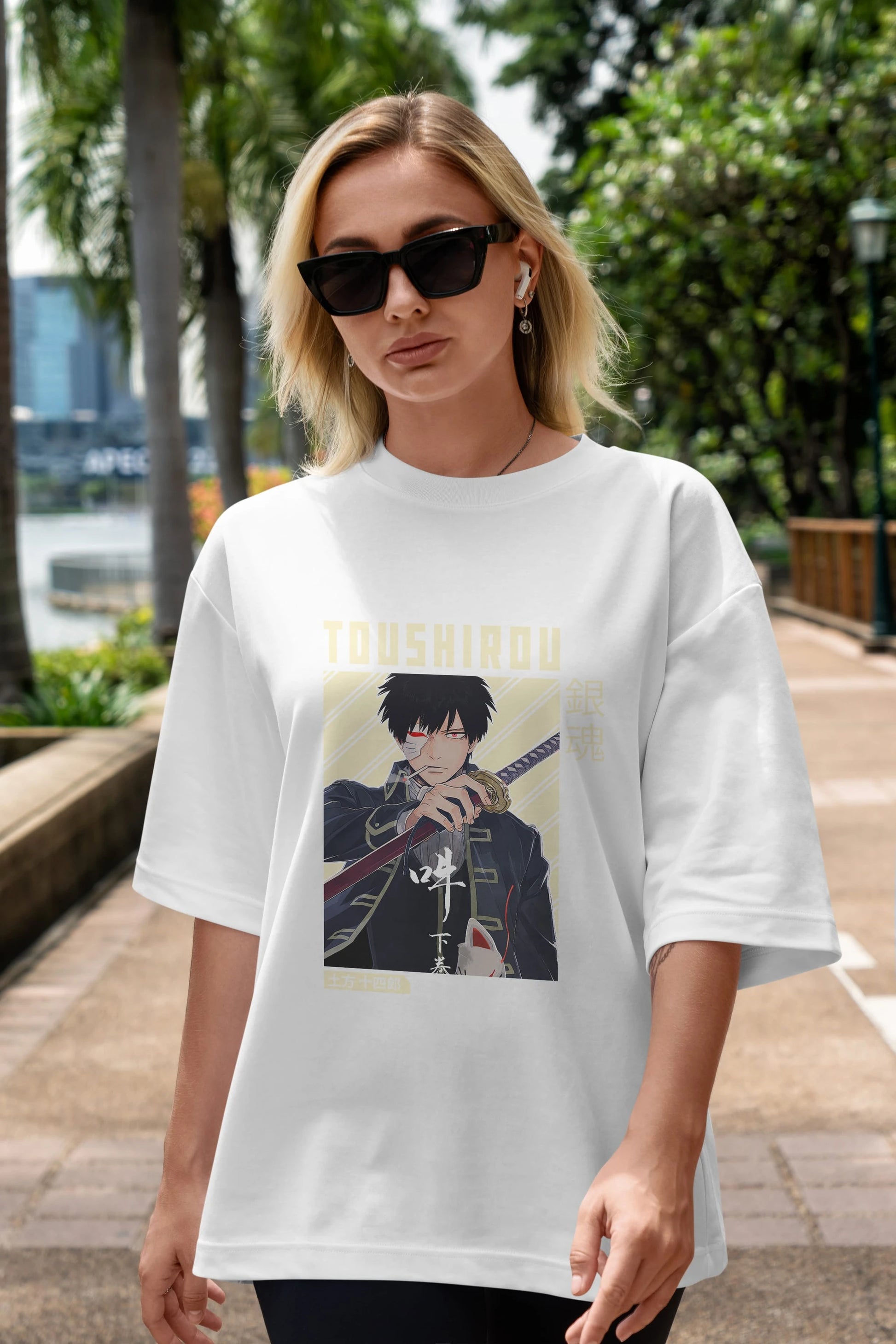 Toushirou Hijikata Anime Ön Baskılı Oversize t-shirt %100 pamuk Erkek Kadın Unisex