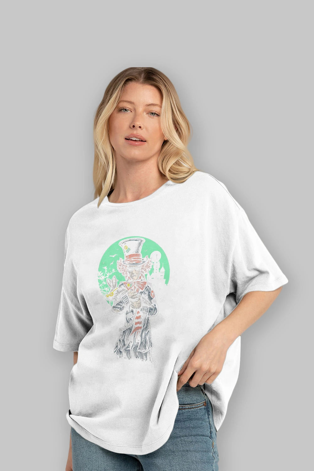 Mad Hatter Ön Baskılı Oversize t-shirt Erkek Kadın Unisex %100 Pamuk tişort
