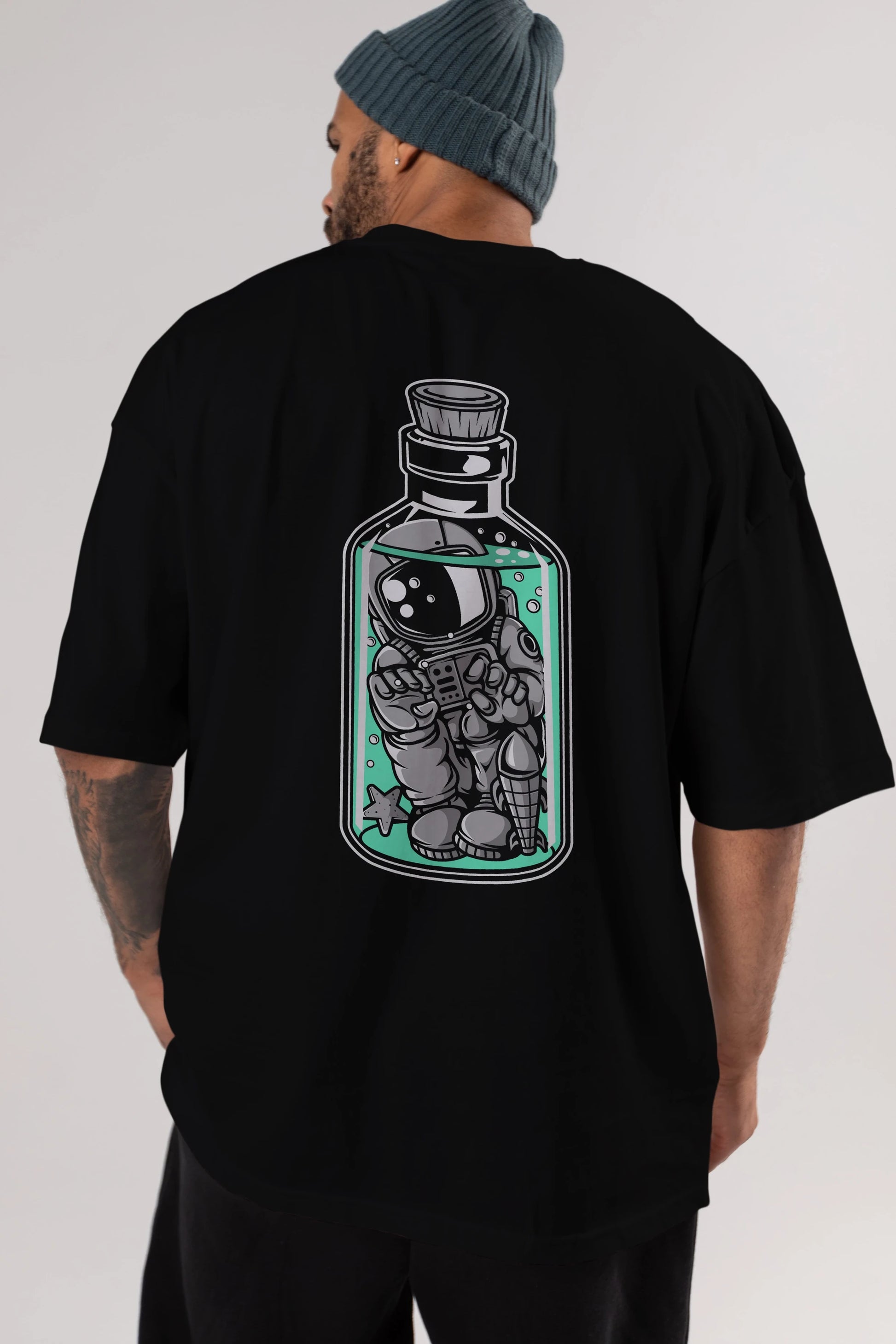 Astronaut in The Bottle Arka Baskılı Oversize t-shirt Erkek Kadın Unisex