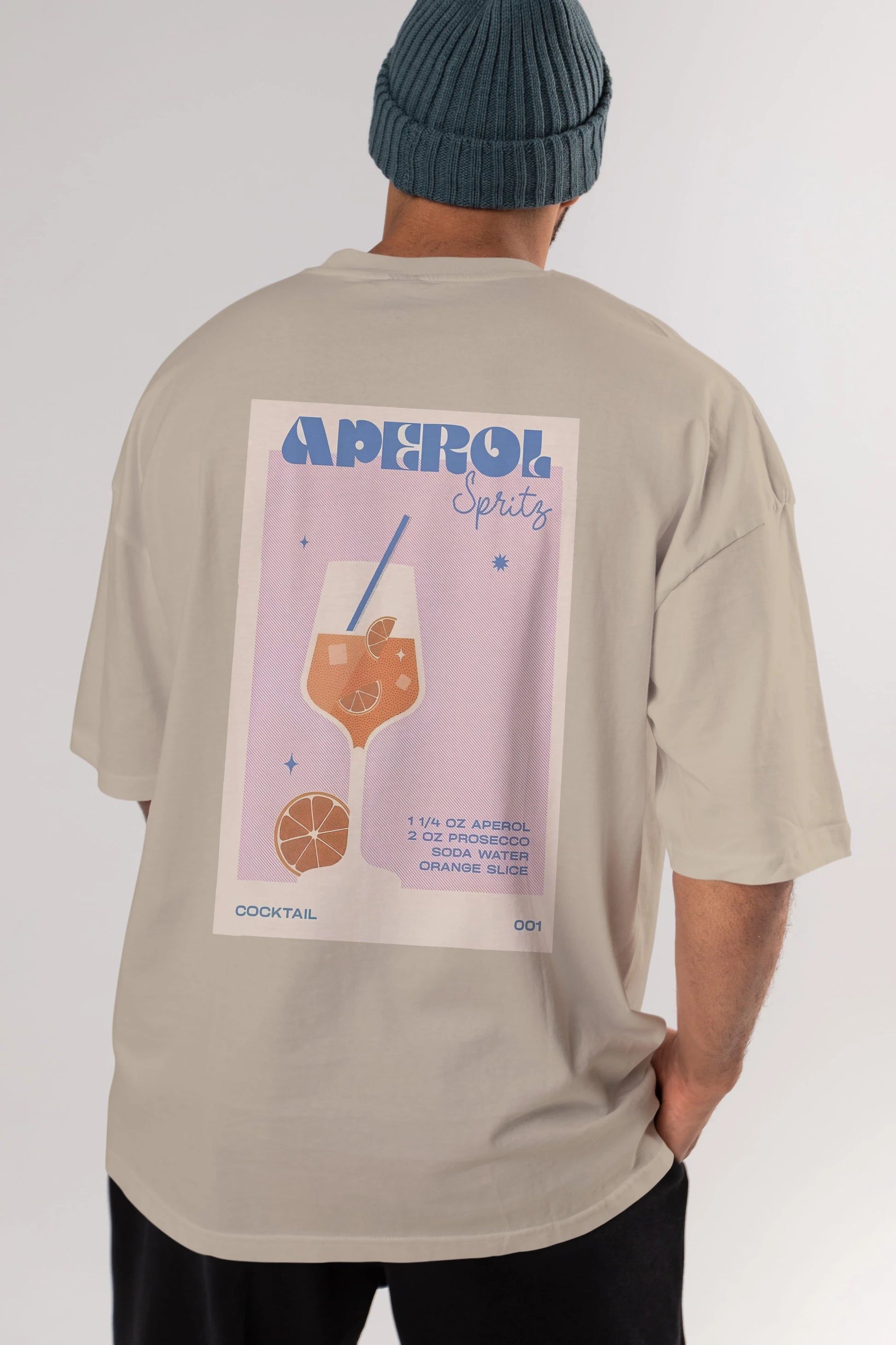 Aperol Spritz Arka Baskılı Oversize t-shirt Erkek Kadın Unisex %100 Pamuk Bisiklet Yaka tişort