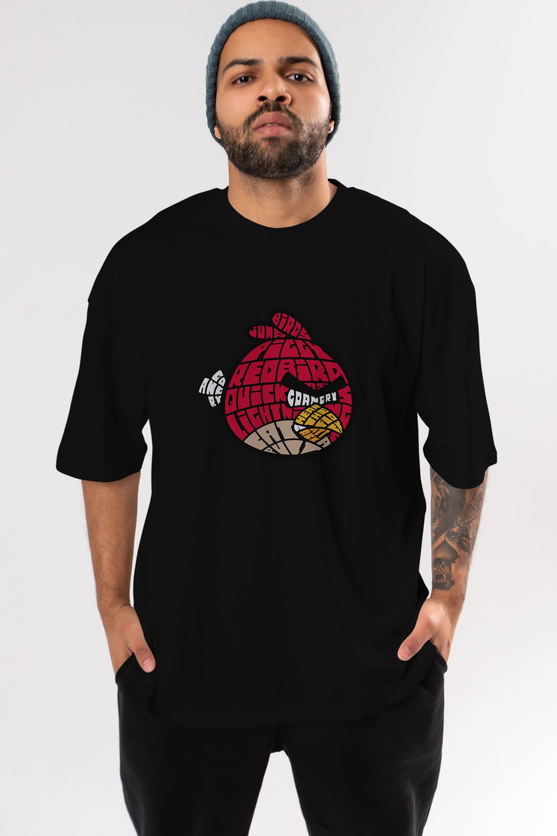 Bird With Anger Ön Baskılı Oversize t-shirt %100 pamuk Erkek Kadın Unisex