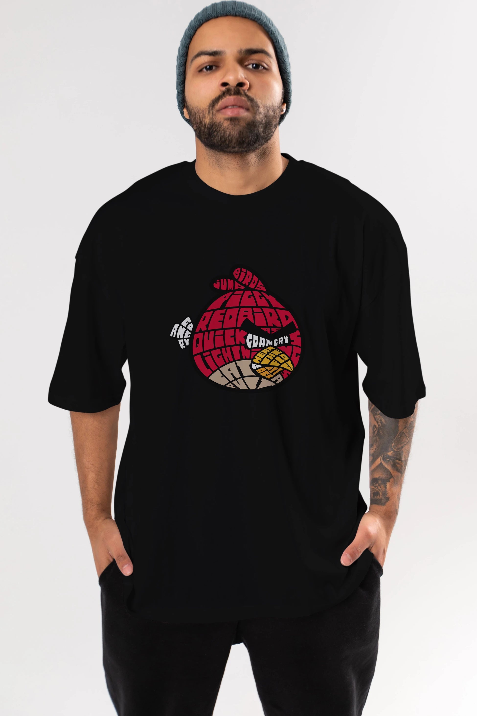 Bird With Anger Ön Baskılı Oversize t-shirt %100 pamuk Erkek Kadın Unisex