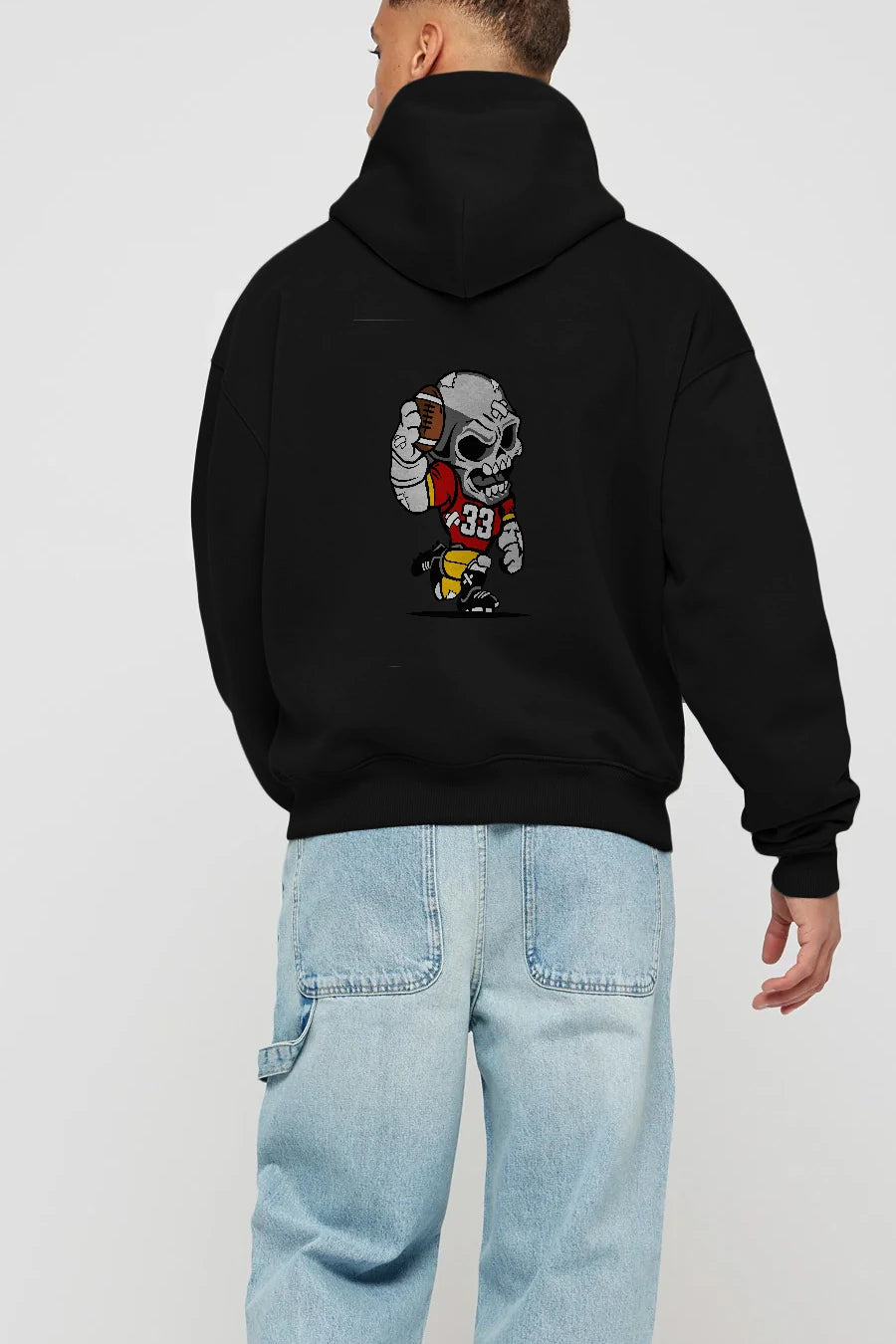 Skull Football Player Arka Baskılı Hoodie Oversize Kapüşonlu Sweatshirt Erkek Kadın Unisex