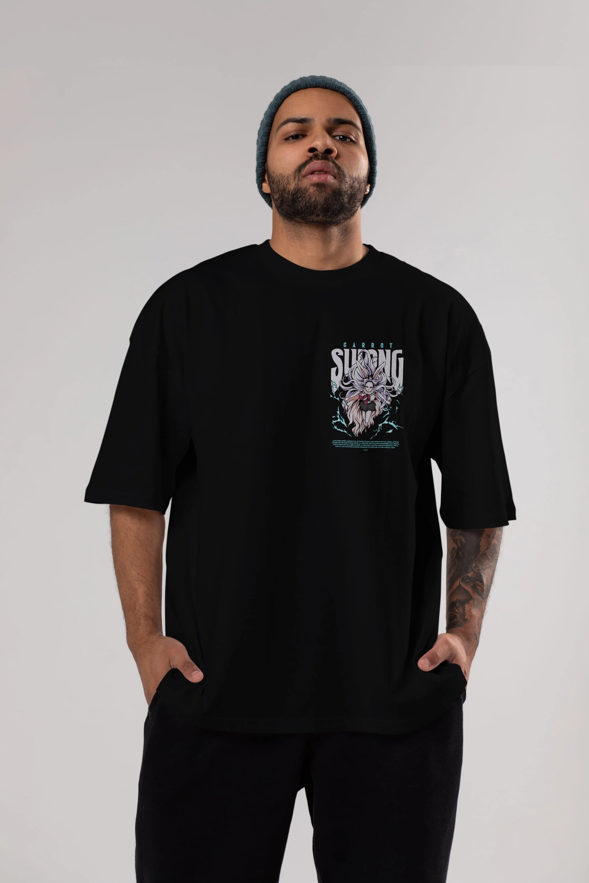 Carrot Sulong Ön Sol Baskılı Oversize t-shirt Erkek Kadın Unisex %100 Pamuk Bisiklet Yaka tişort