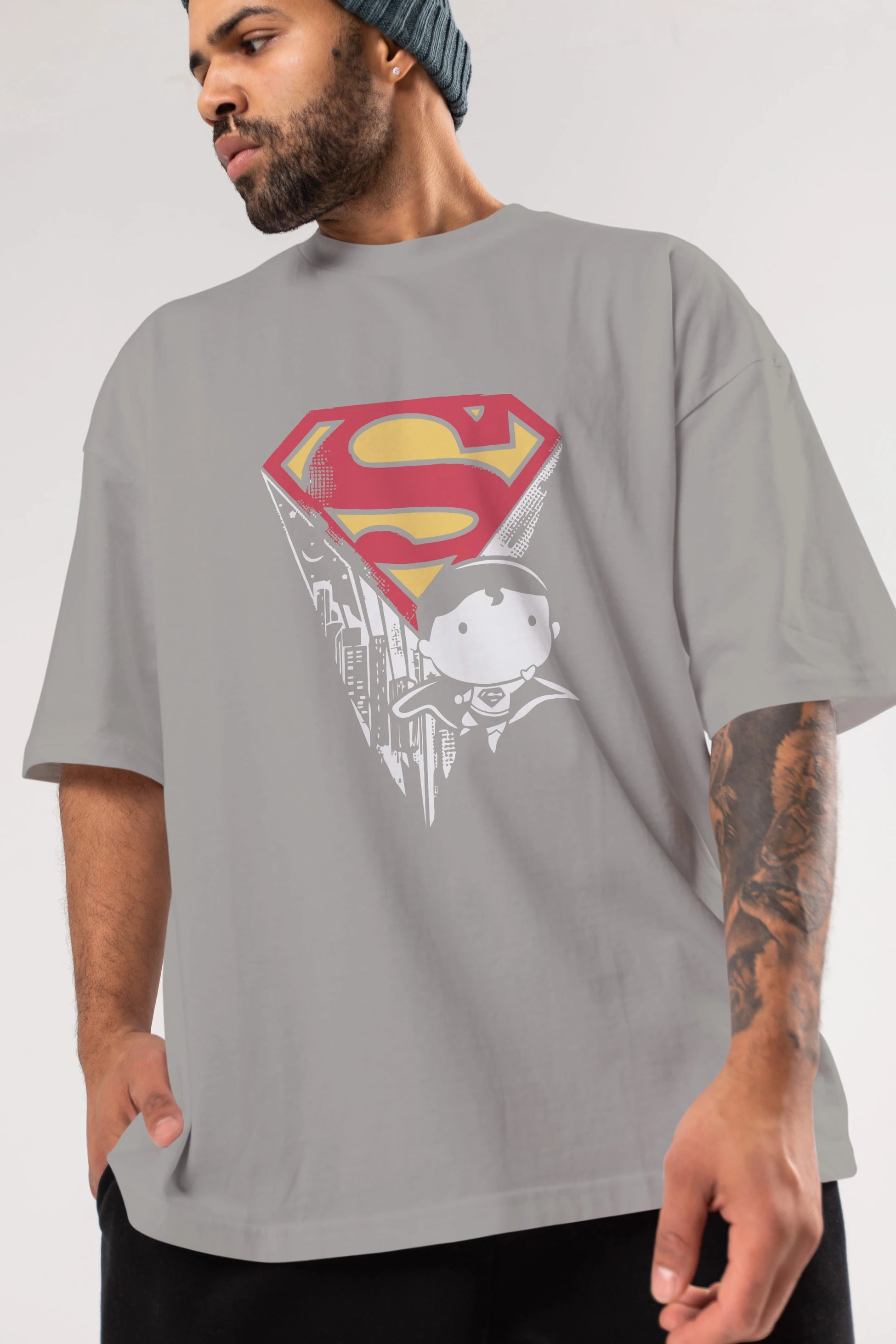 Superman Ön Baskılı Oversize t-shirt Erkek Kadın Unisex %100 Pamuk Bisiklet Yaka tişort