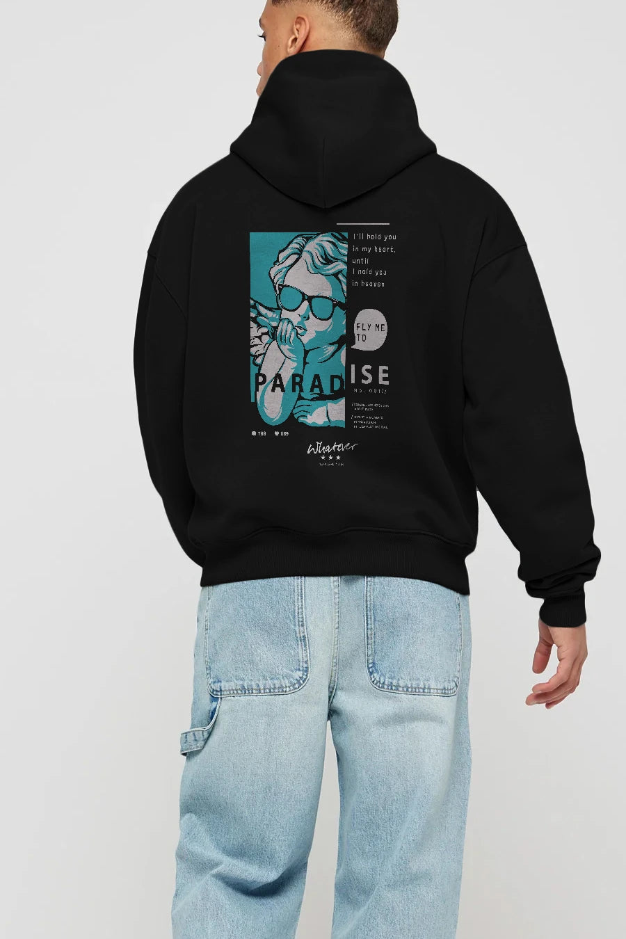 Paradise Fly to Me Arka Baskılı Hoodie Oversize Kapüşonlu Sweatshirt Erkek Kadın Unisex
