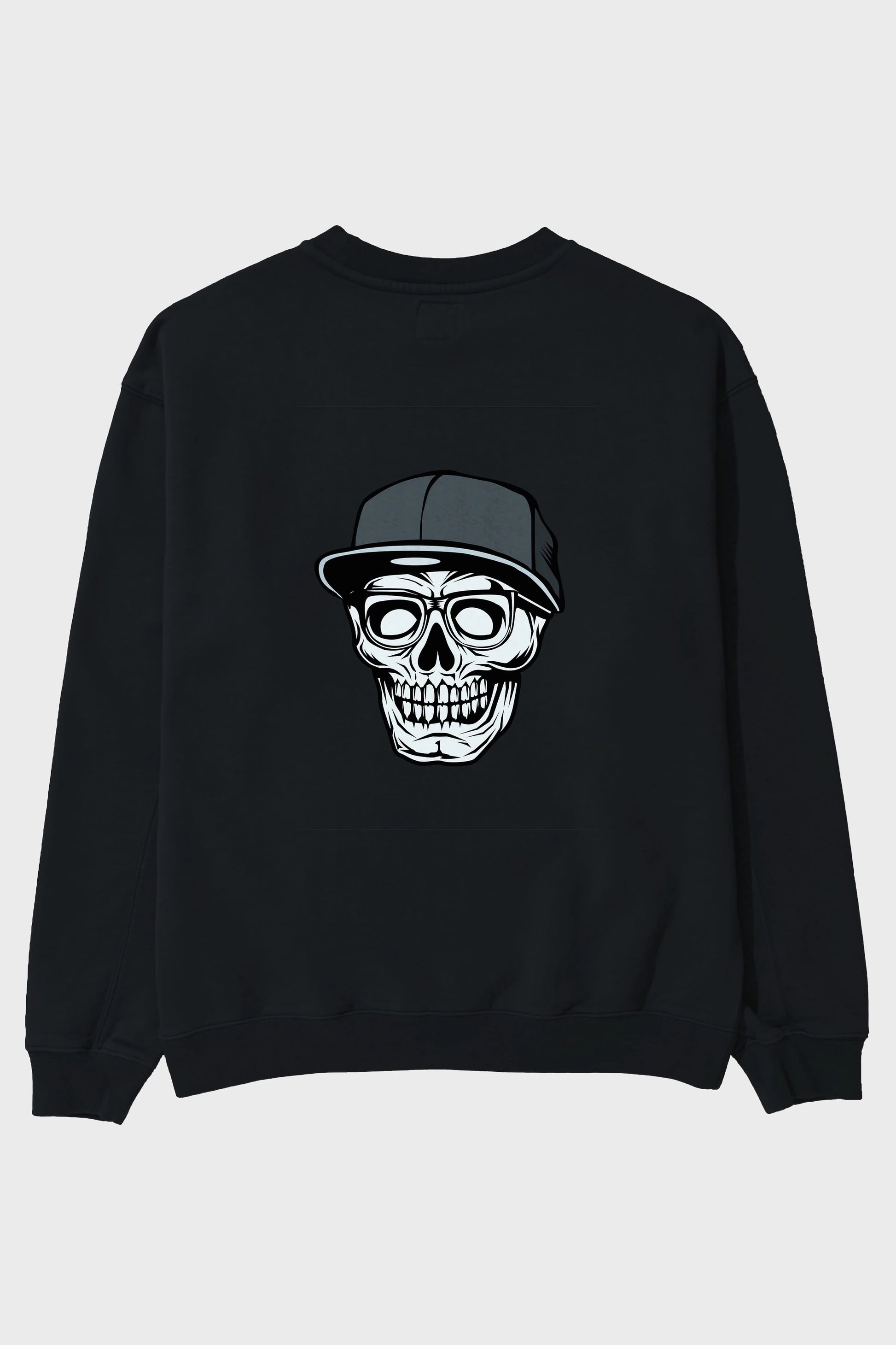 Skull With Hat Arka Baskılı Oversize Sweatshirt Erkek Kadın Unisex