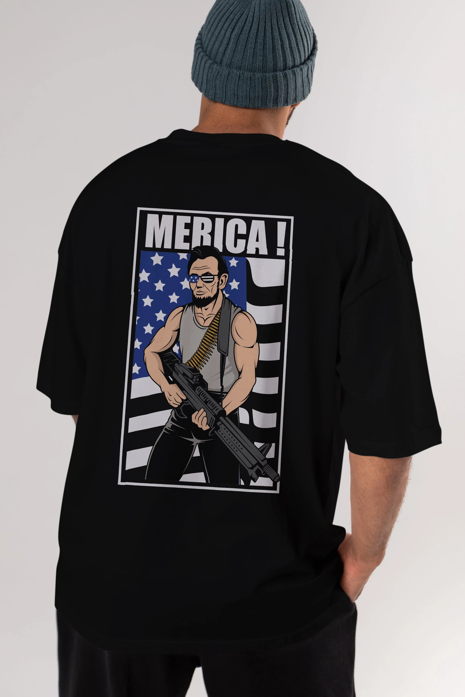 Lincoln Rambo Arka Baskılı Oversize t-shirt Erkek Kadın Unisex %100 Pamuk tişort