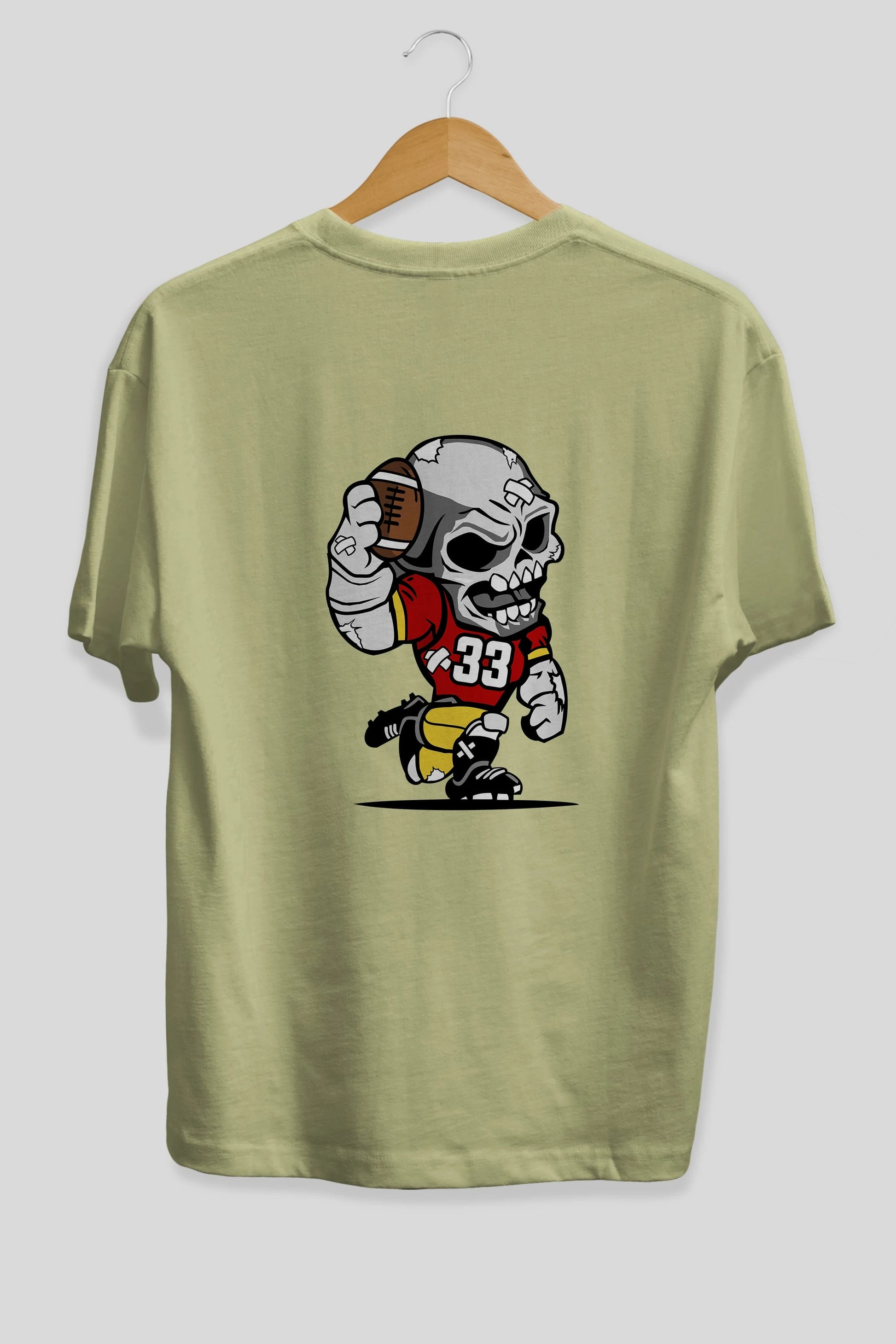 Skull Football Player Arka Baskılı Oversize t-shirt Erkek Kadın Unisex %100 Pamuk tişort