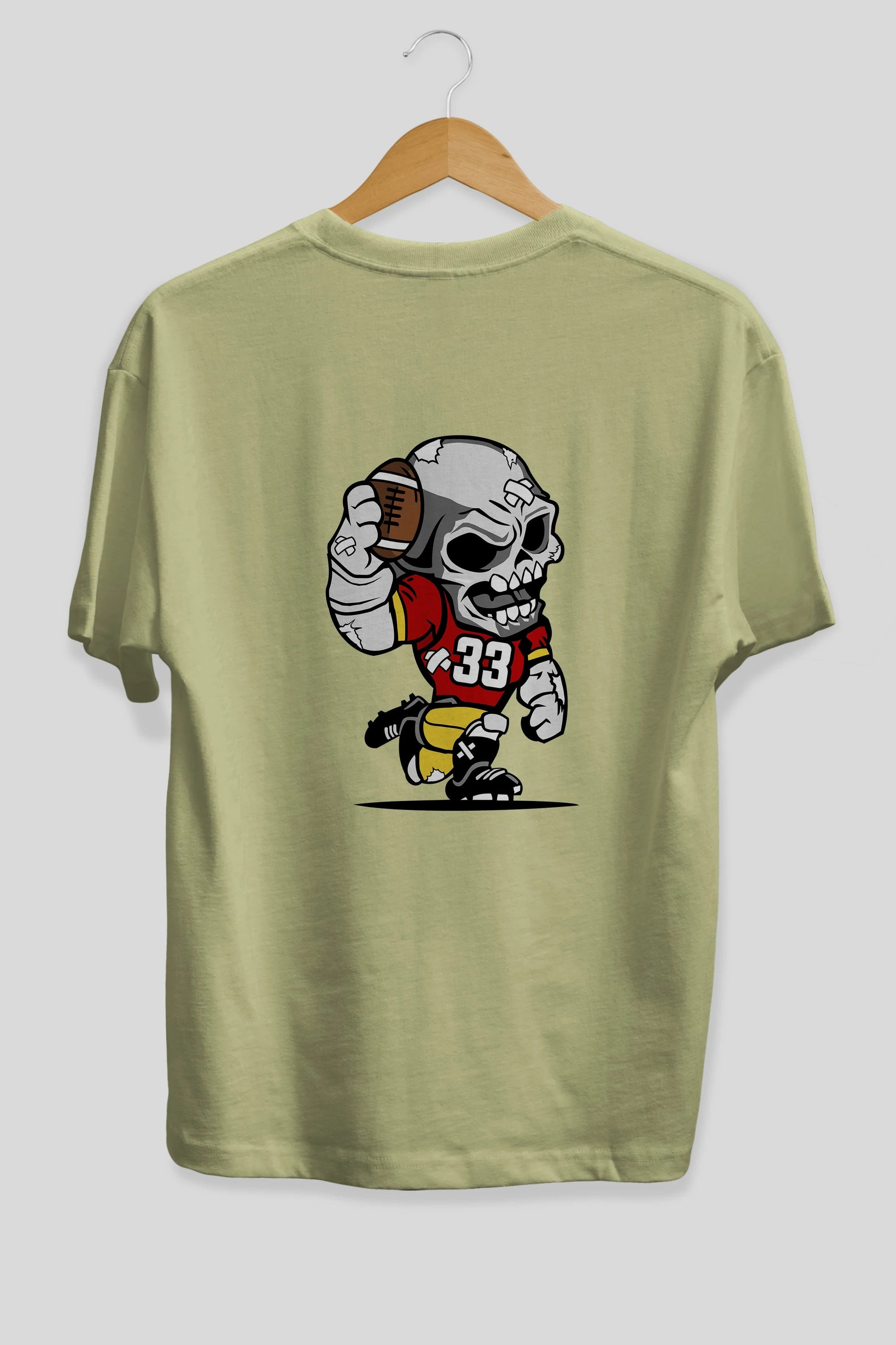 Skull Football Player Arka Baskılı Oversize t-shirt Erkek Kadın Unisex %100 Pamuk tişort