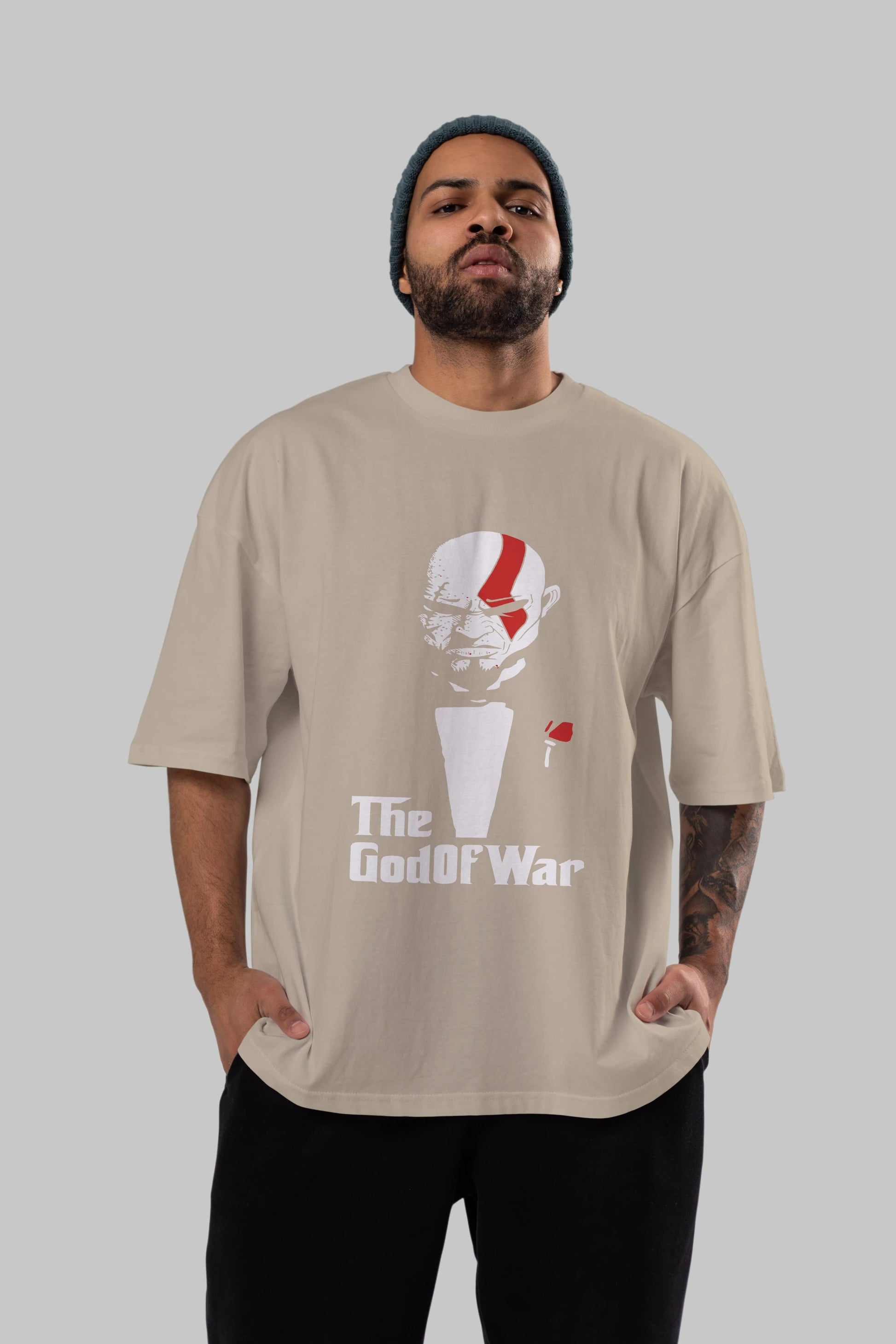 The God of War Ön Baskılı Oversize t-shirt Erkek Kadın Unisex %100 Pamuk Bisiklet Yaka tişort
