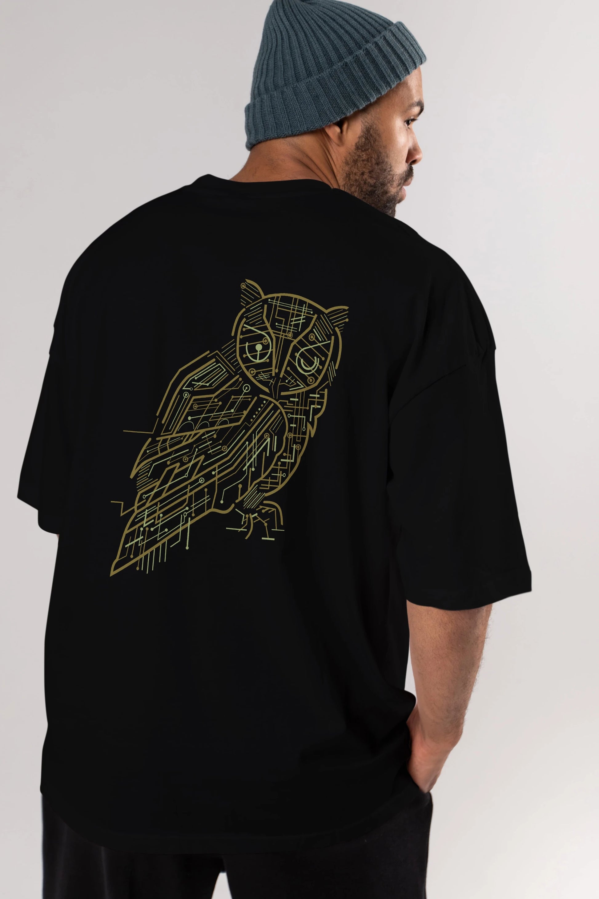 Electrical Owl Arka Baskılı Oversize t-shirt %100 pamuk Erkek Kadın Unisex