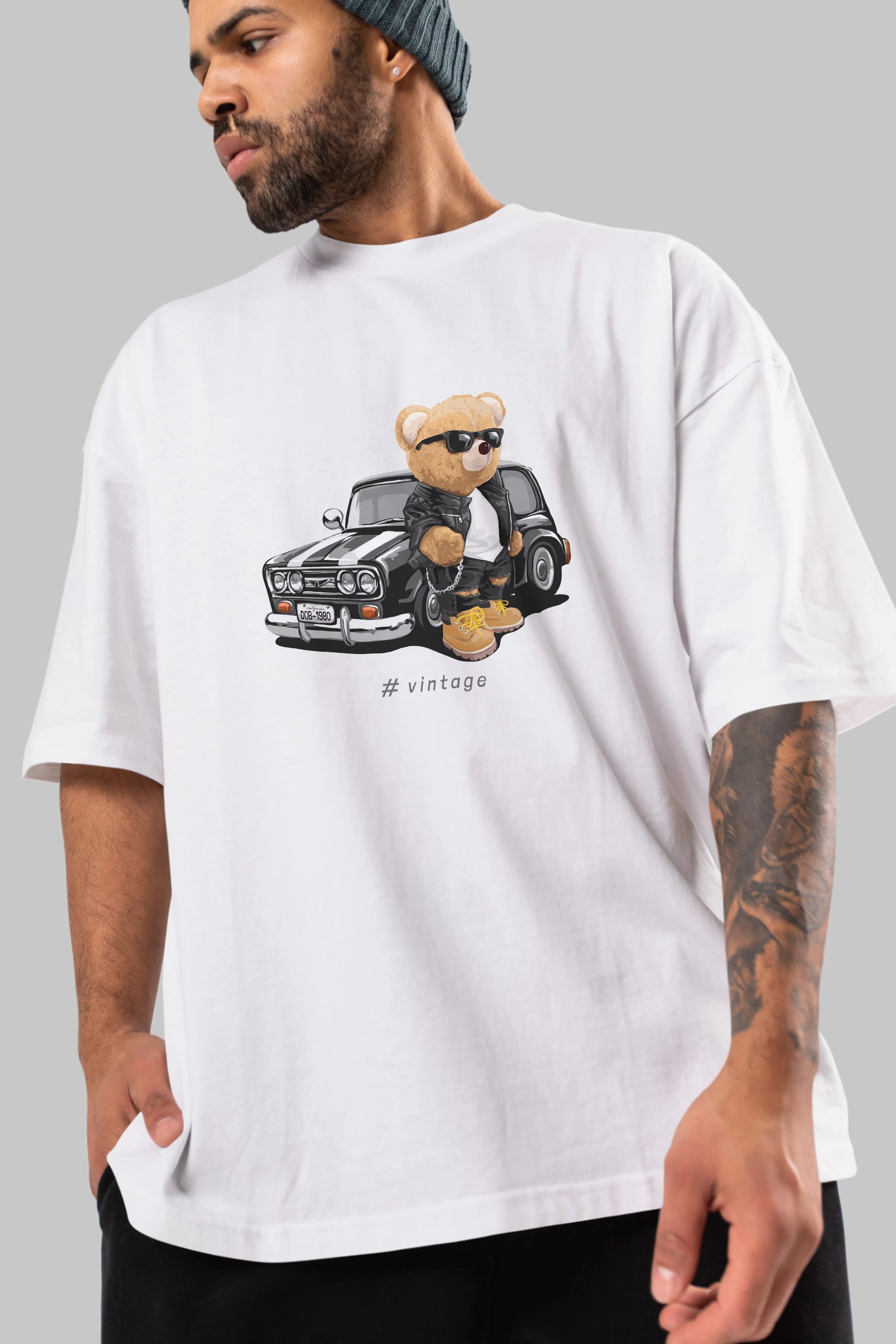 Teddy Bear Vintage Ön Baskılı Oversize t-shirt Erkek Kadın Unisex %100 Pamuk