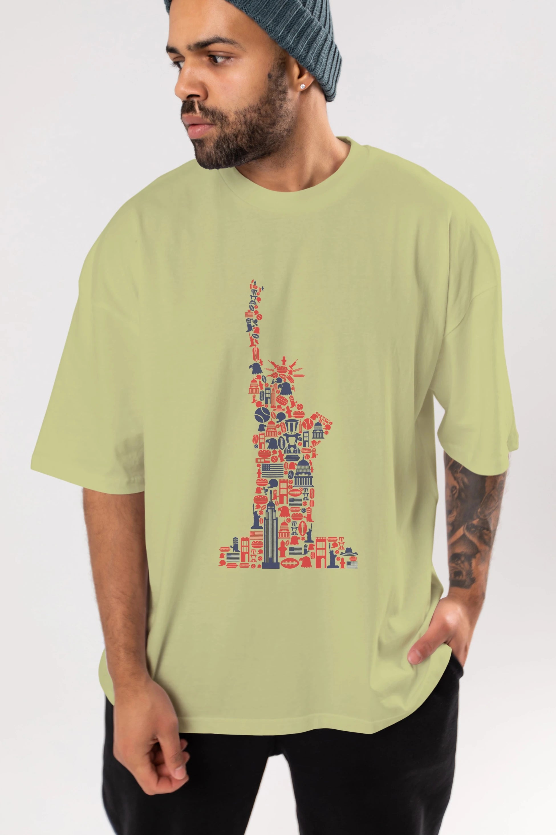 Liberty Ön Baskılı Oversize t-shirt %100 pamuk Erkek Kadın Unisex