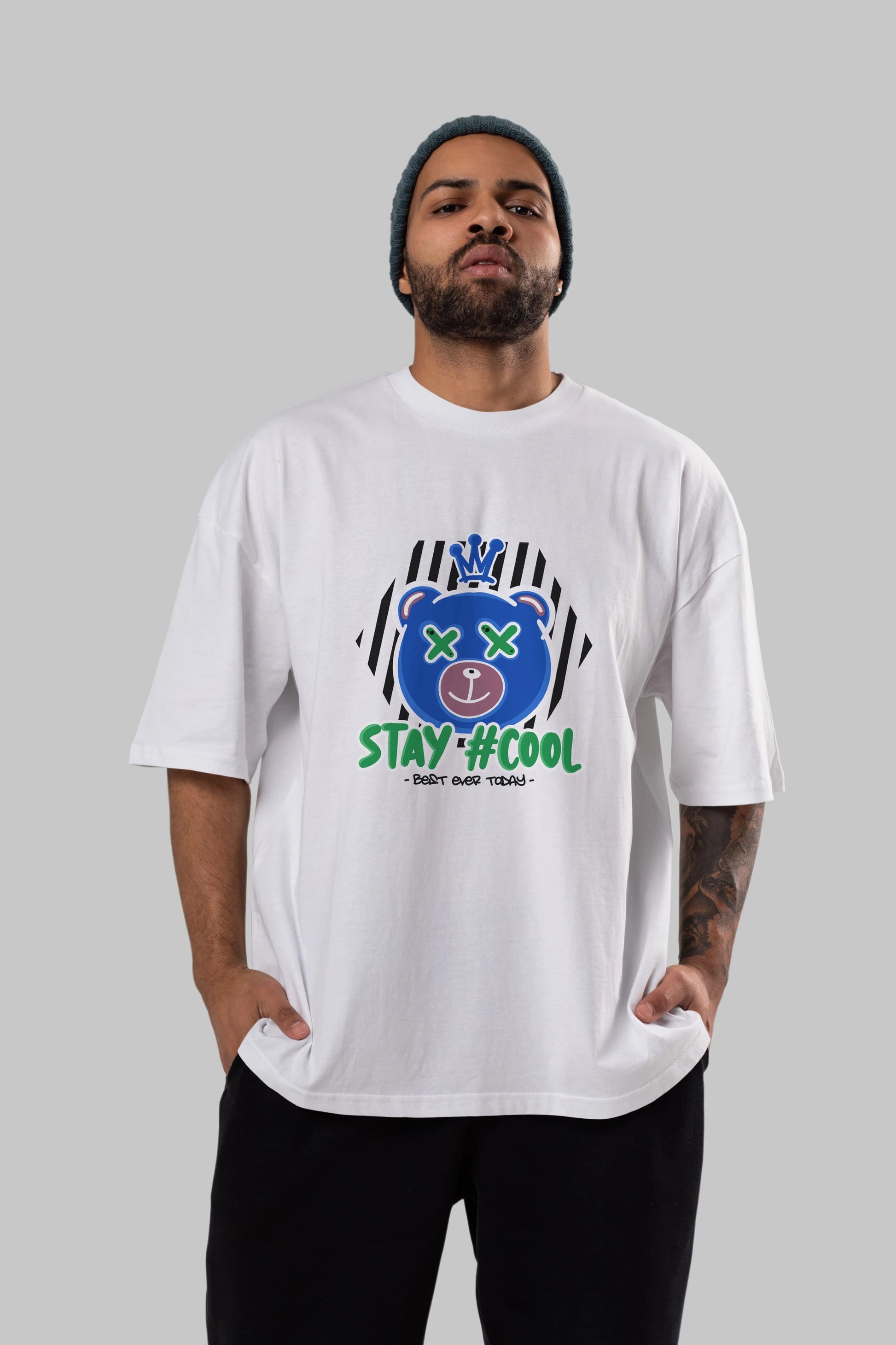 Stay Cool Bear Ön Baskılı Oversize t-shirt Erkek Kadın Unisex
