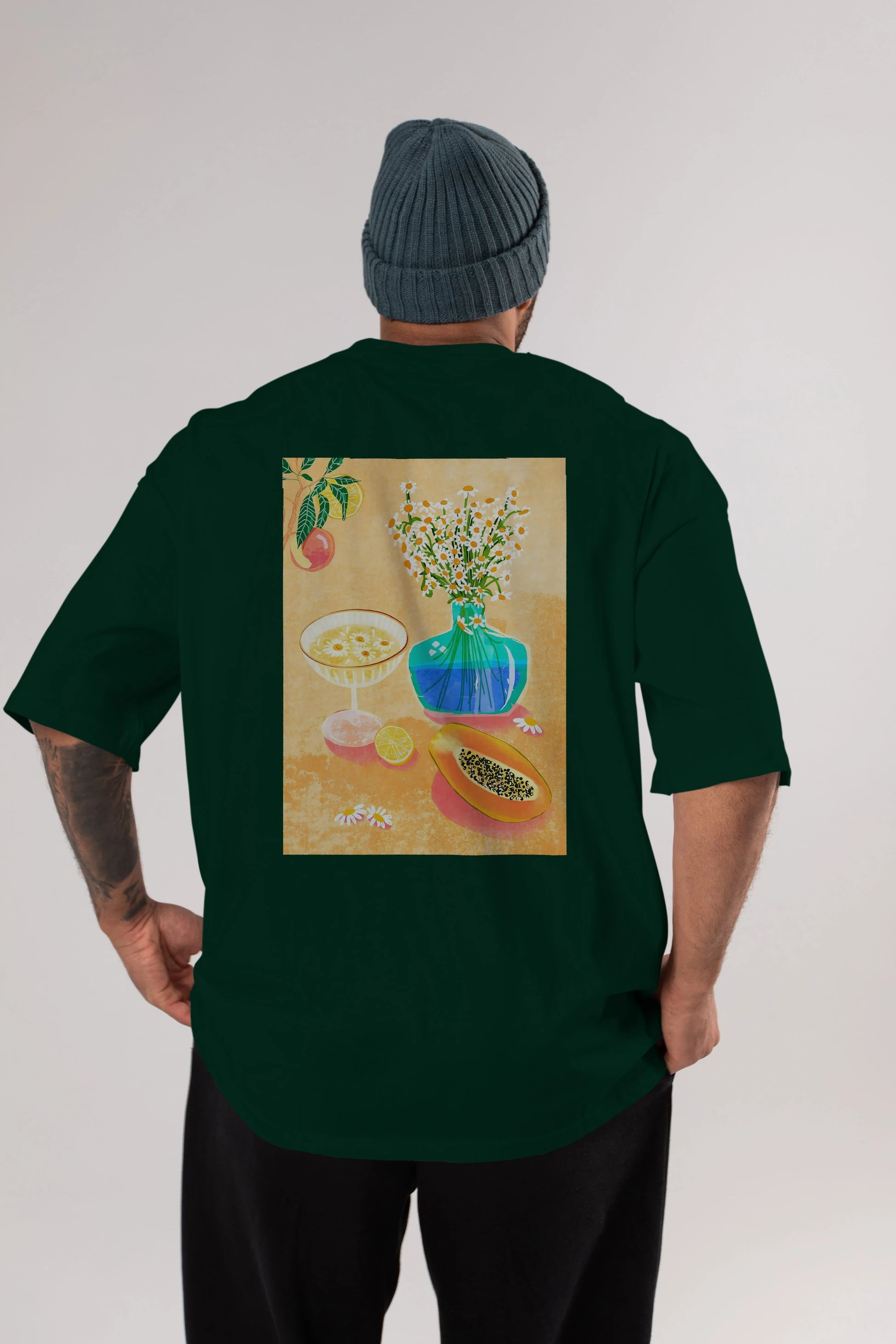 Cheers 2 Arka Baskılı Oversize t-shirt Erkek Kadın Unisex %100 Pamuk Bisiklet Yaka tişort