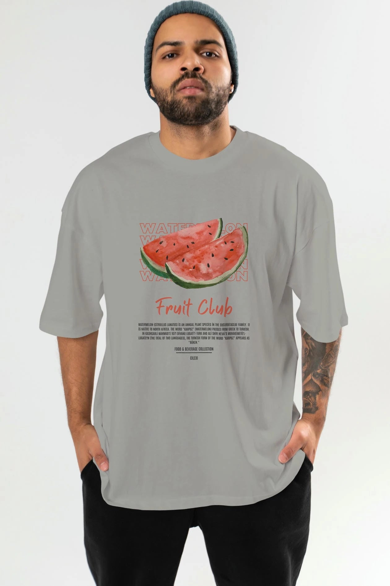 Watermelon Ön Baskılı Oversize t-shirt Erkek Kadın Pamuk Bisiklet Yaka tişort