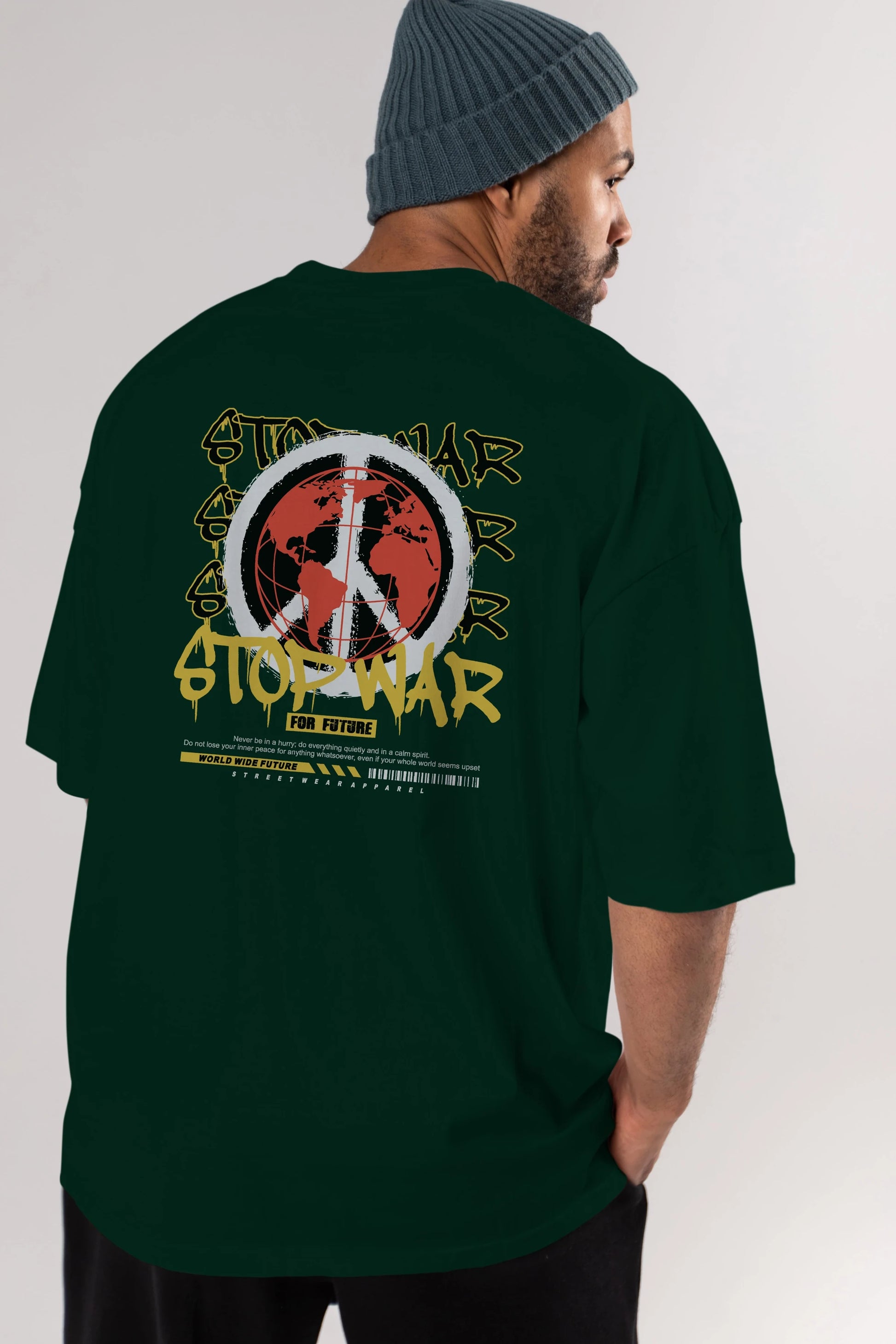 Stop War for Future Arka Baskılı Oversize t-shirt Erkek Kadın Unisex