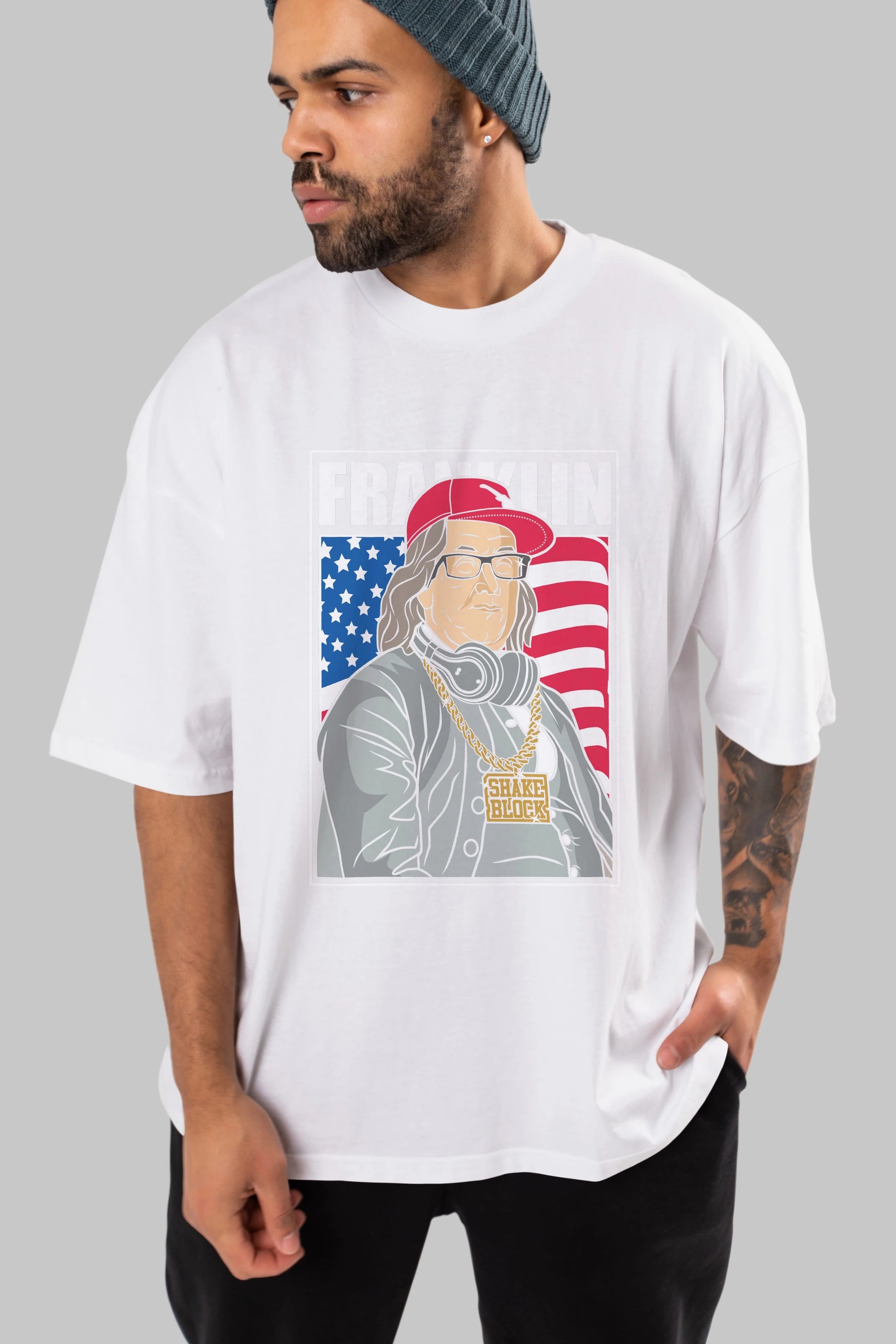 Franklin Rapper Ön Baskılı Oversize t-shirt Erkek Kadın Unisex %100 Pamuk tişort