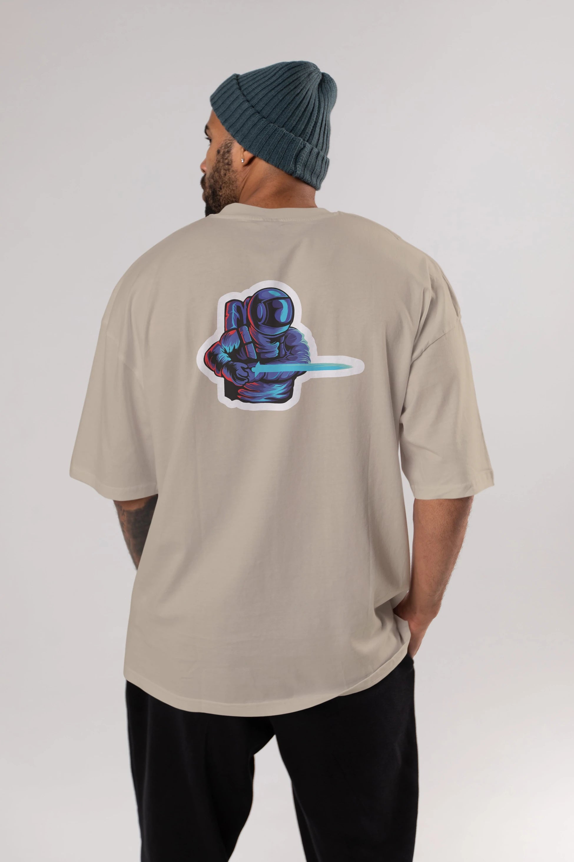 Astro Knight Sticker Arka Baskılı Oversize t-shirt Erkek Kadın Unisex