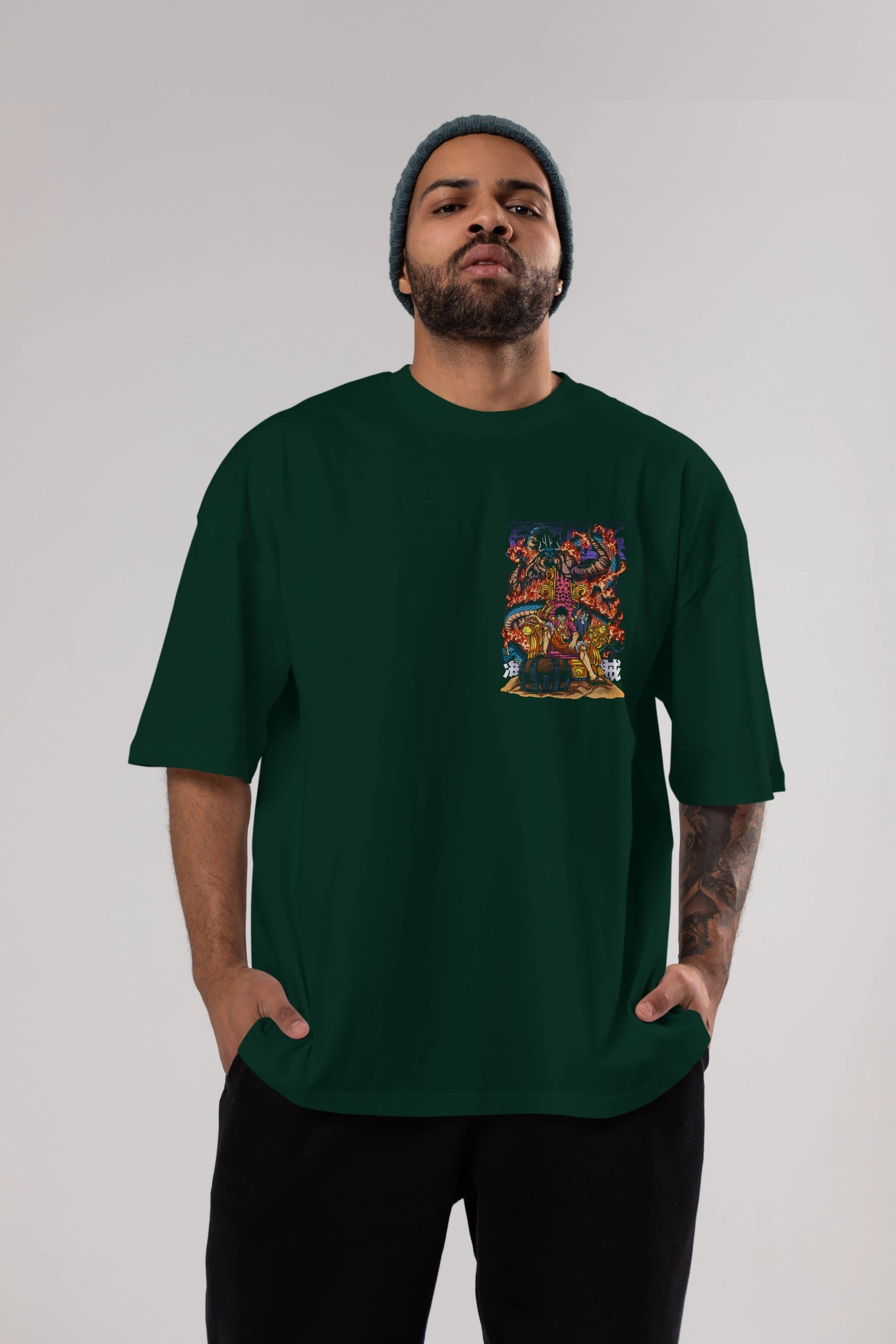 MONKEY D. LUFFY 1 Ön Sol Baskılı Oversize t-shirt Erkek Kadın Unisex %100 Pamuk Bisiklet Yaka tişort