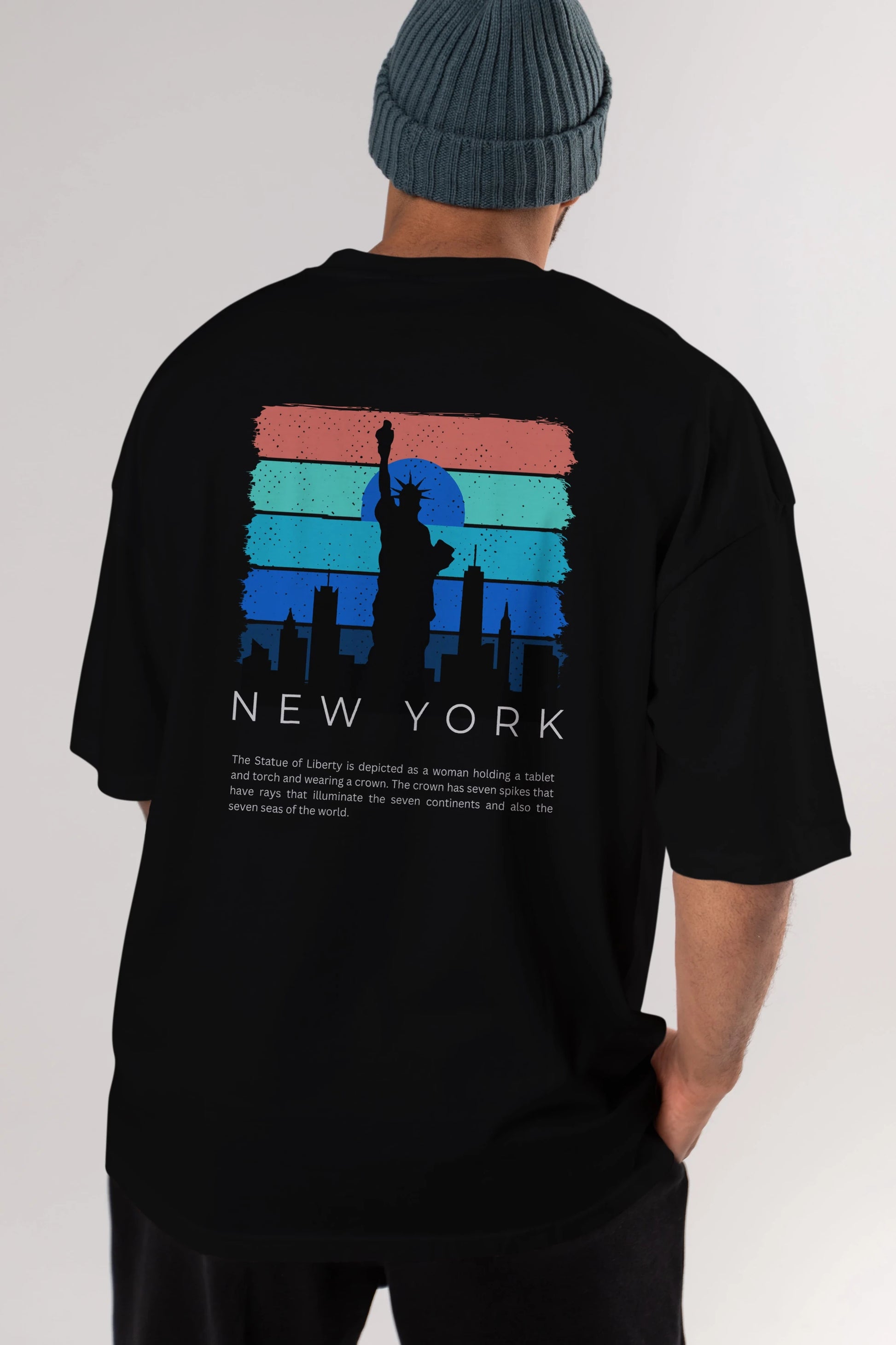 New York Yazılı Arka Baskılı Oversize t-shirt Erkek Kadın Unisex