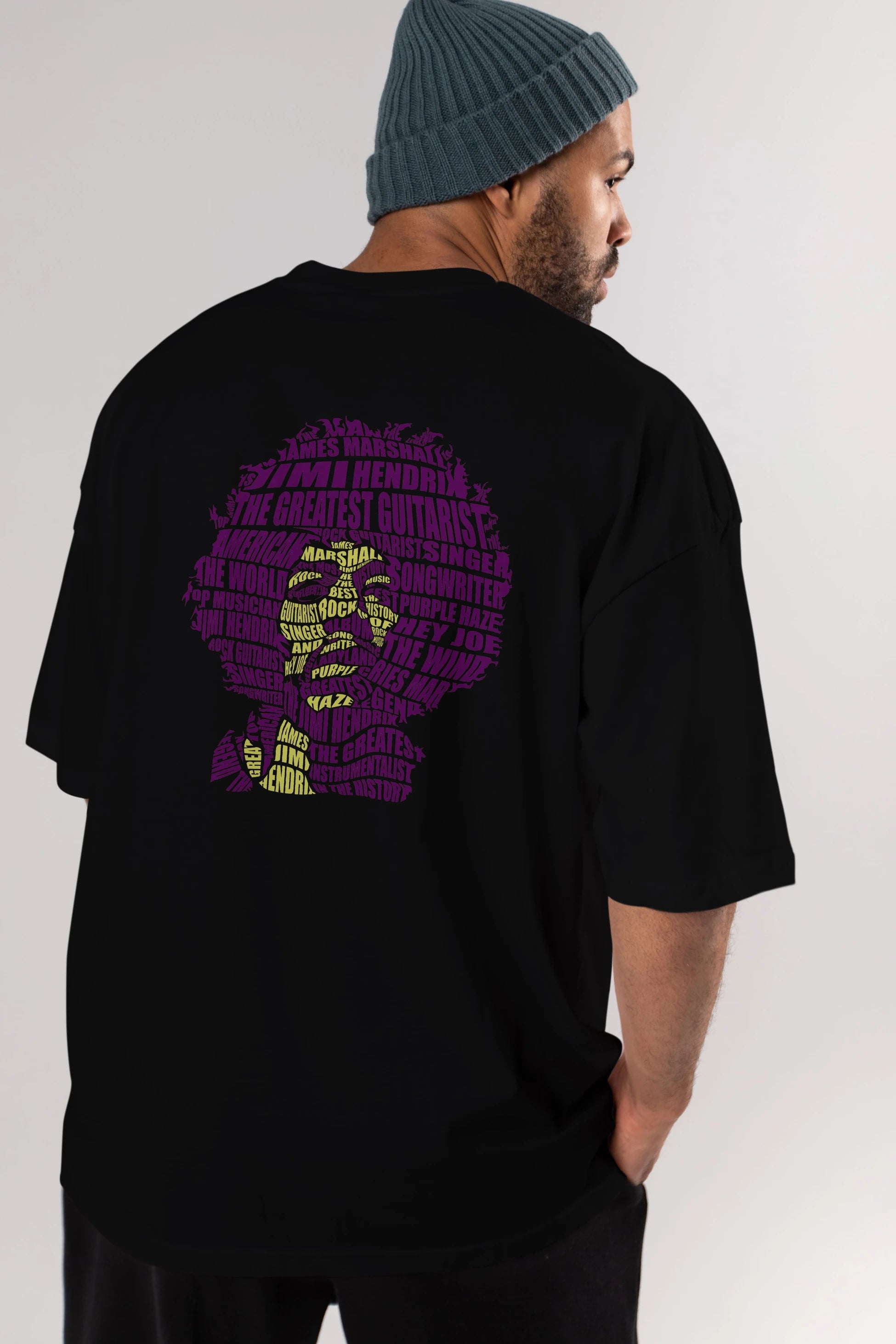 Jimmy Hendrix Calligram Arka Baskılı Oversize t-shirt %100 pamuk Erkek Kadın Unisex