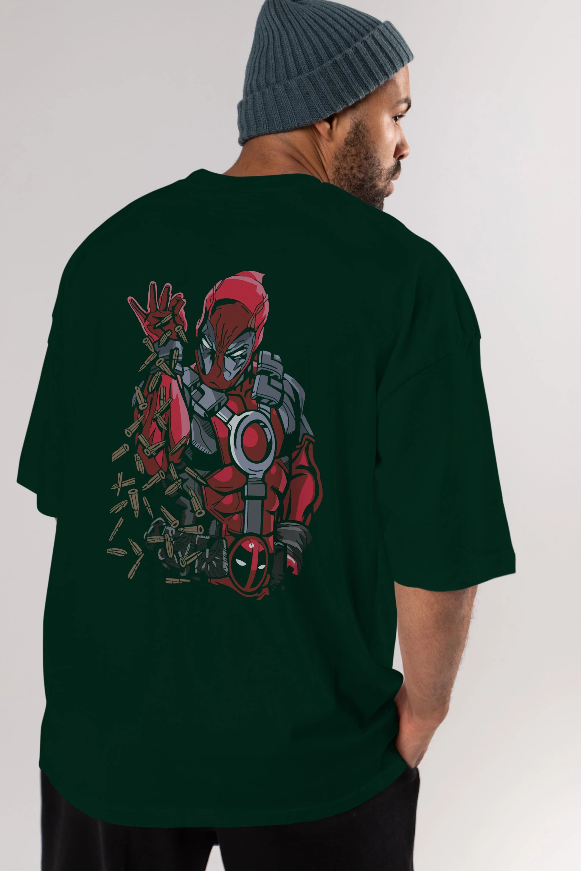 Deadpool (2) Arka Baskılı Oversize t-shirt Erkek Kadın Unisex %100 Pamuk Bisiklet Yaka tişort