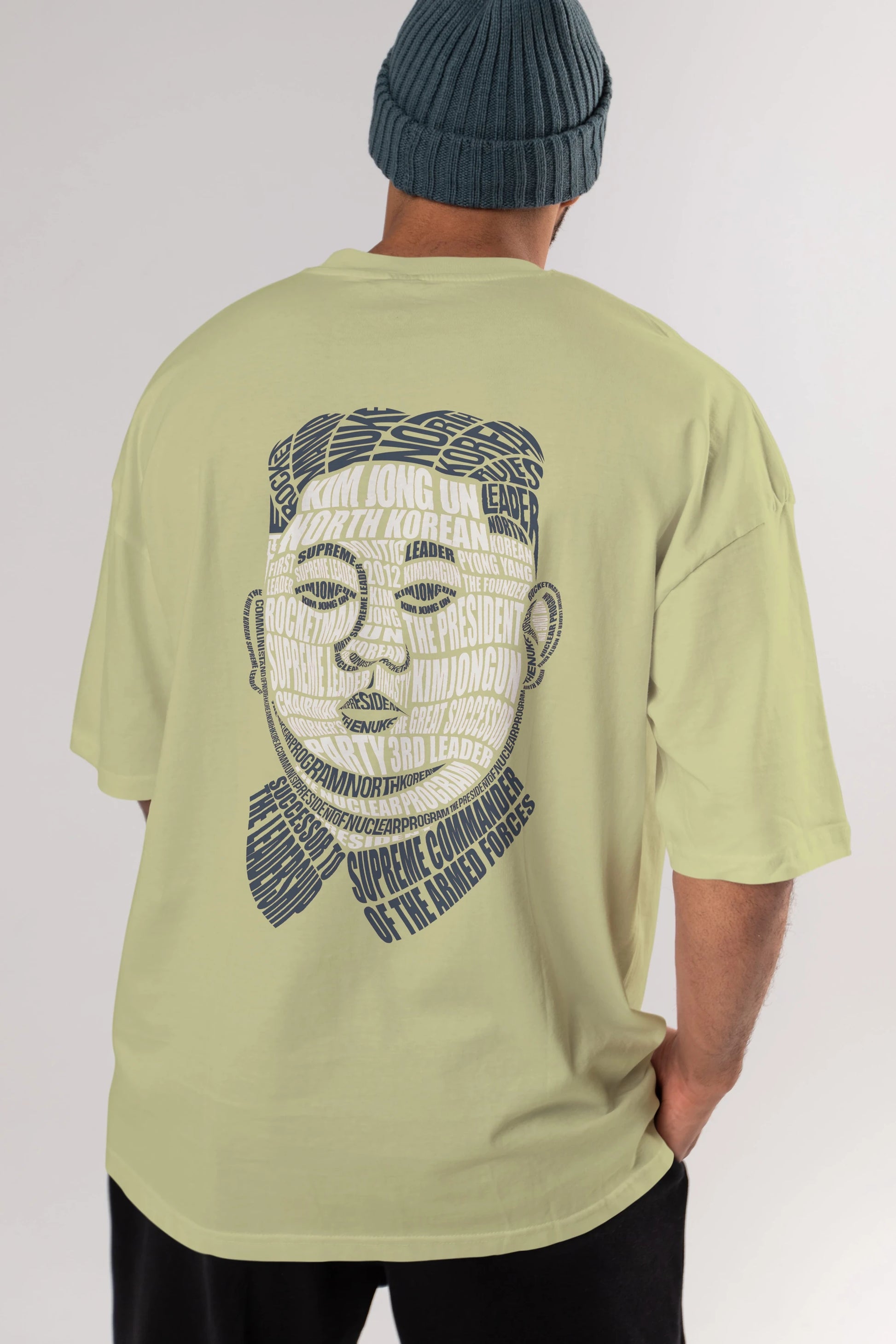 Kim Jong Un Calligram Arka Baskılı Oversize t-shirt %100 pamuk Erkek Kadın Unisex