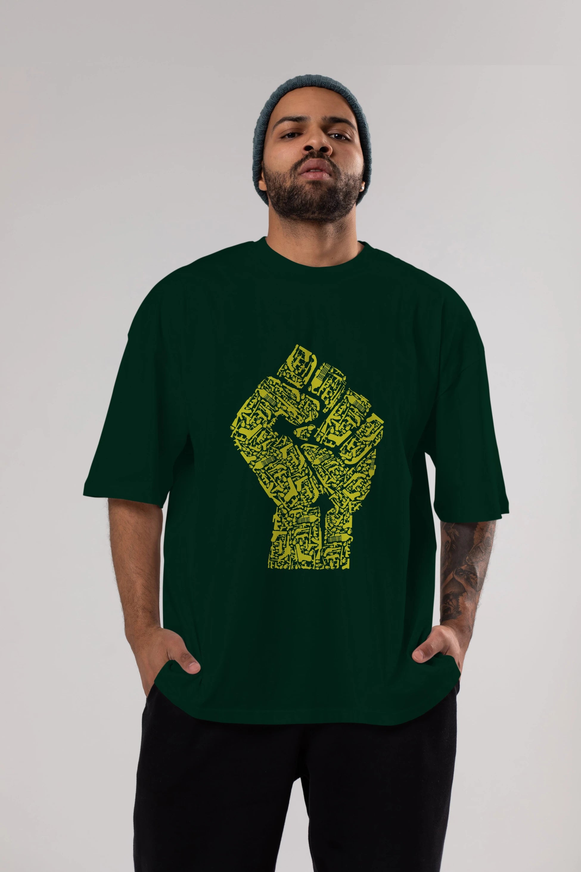 Hand Of Revolution Ön Baskılı Oversize t-shirt %100 pamuk Erkek Kadın Unisex